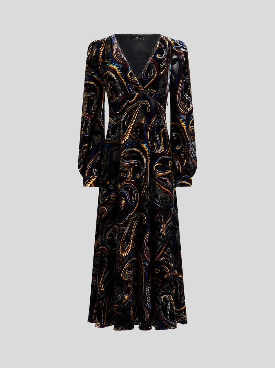 MIDI WRAP DRESS IN BURNOUT VELVET WITH PAISLEY FOLIAGE MOTIF - 1