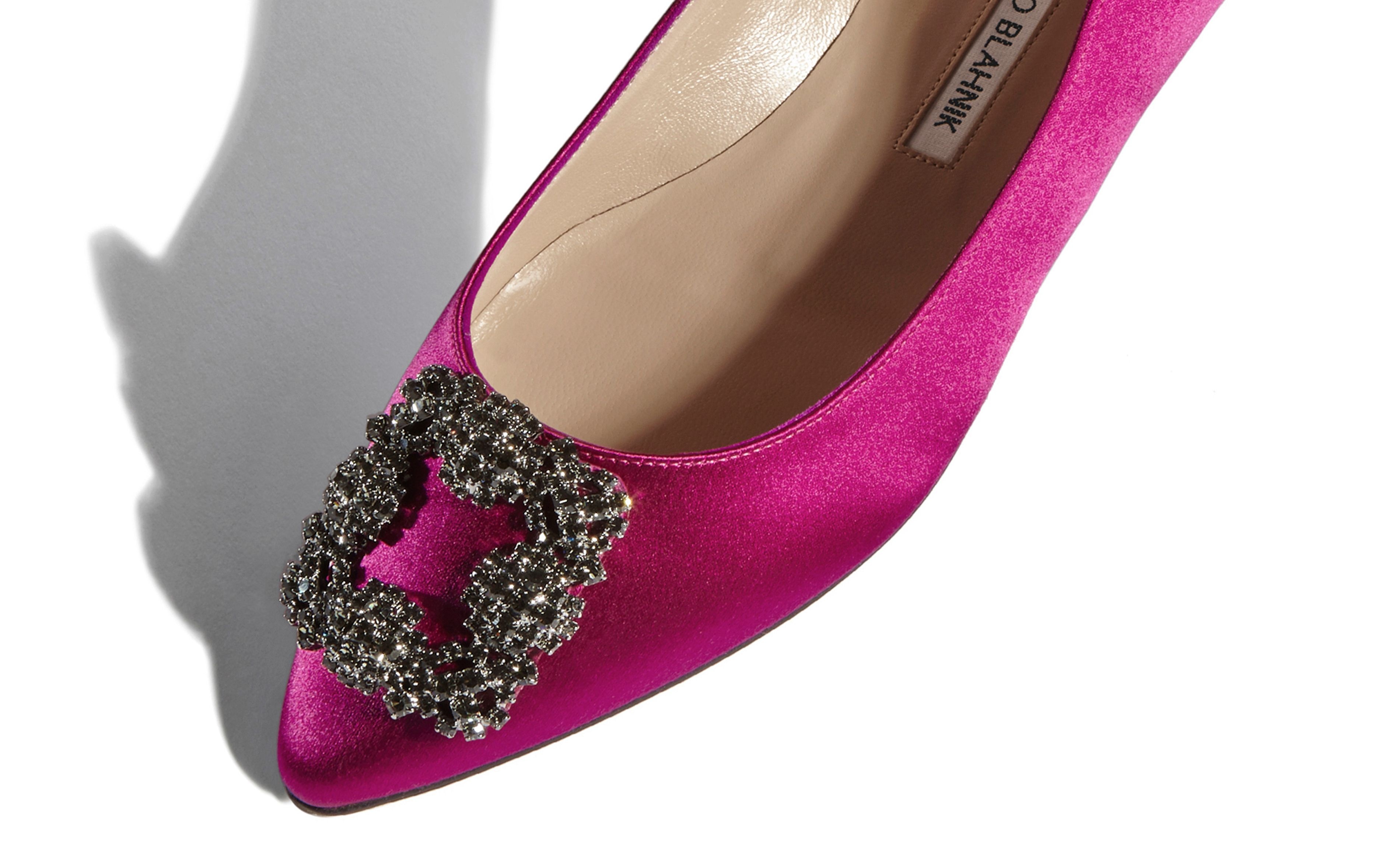 Dark Fuchsia Satin Jewel Buckle Flat Shoes - 4