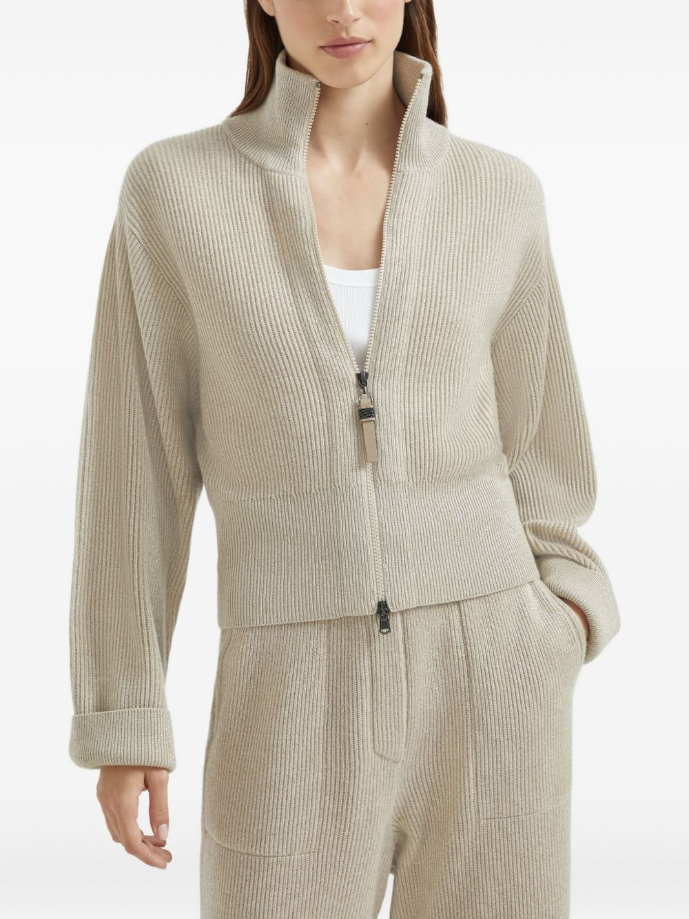 ribbed zip-front sweater - 4