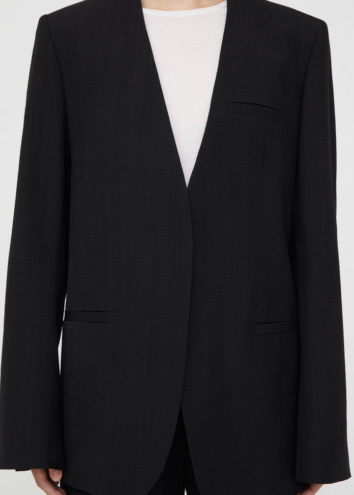 Collarless suit blazer black - 5