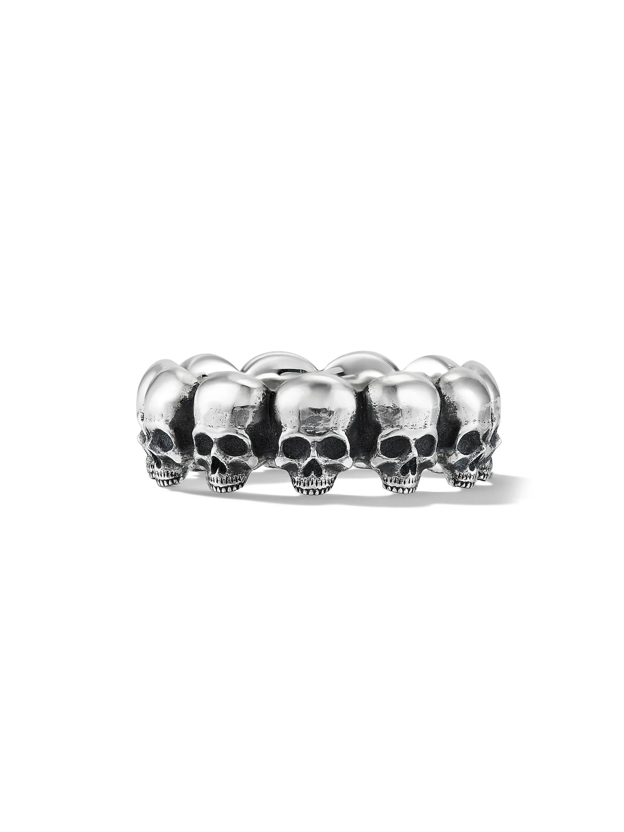 Men's Memento Mori Skull Band Ring In Sterling Silver - Silver - 1