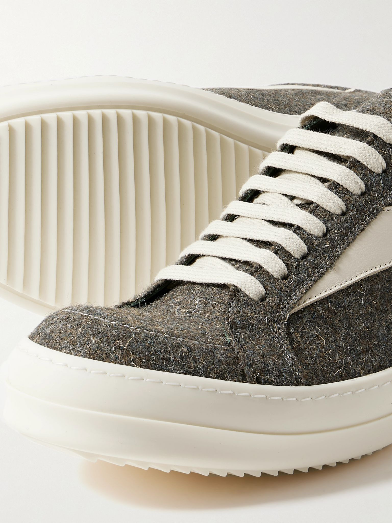Vintage Leather-Trimmed Brushed-Wool Sneakers Army green - 5