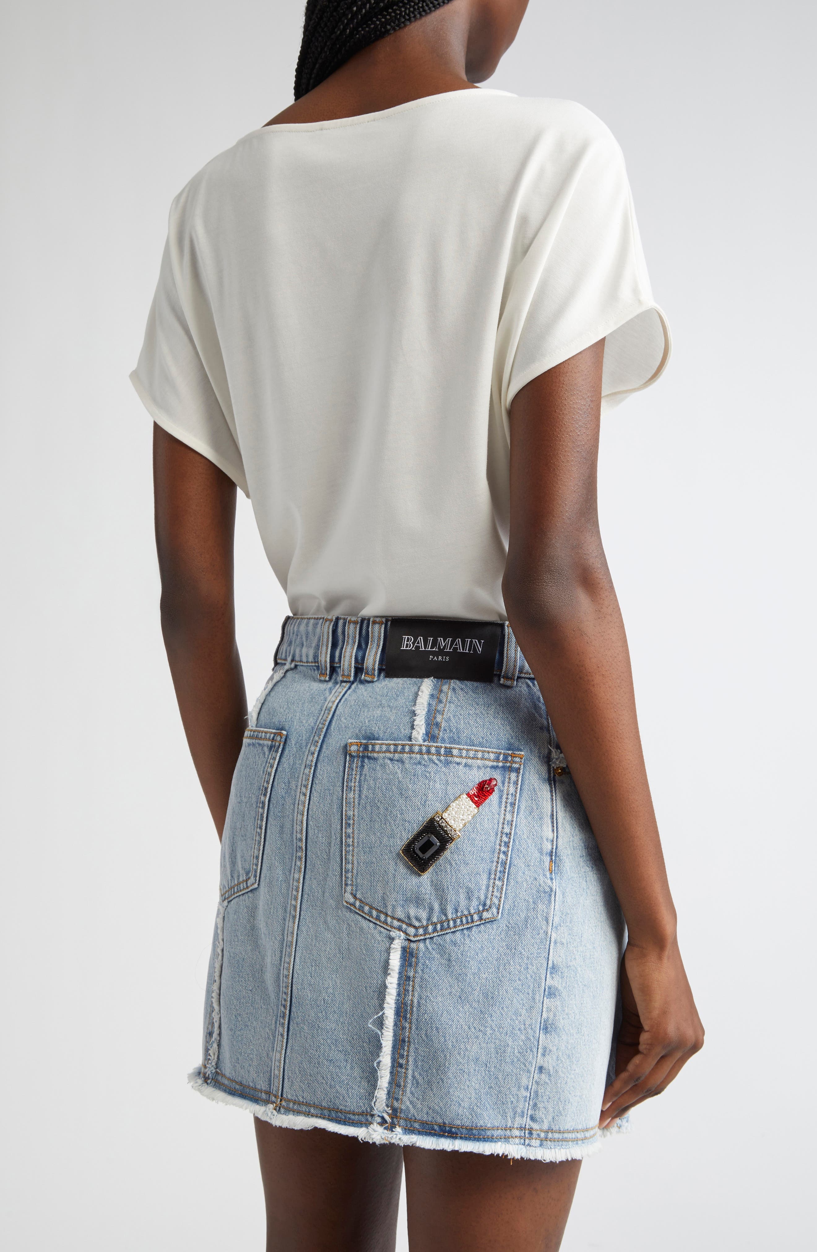 Balmain Eye Boat Neck Graphic T-Shirt in White Multi at Nordstrom - 3