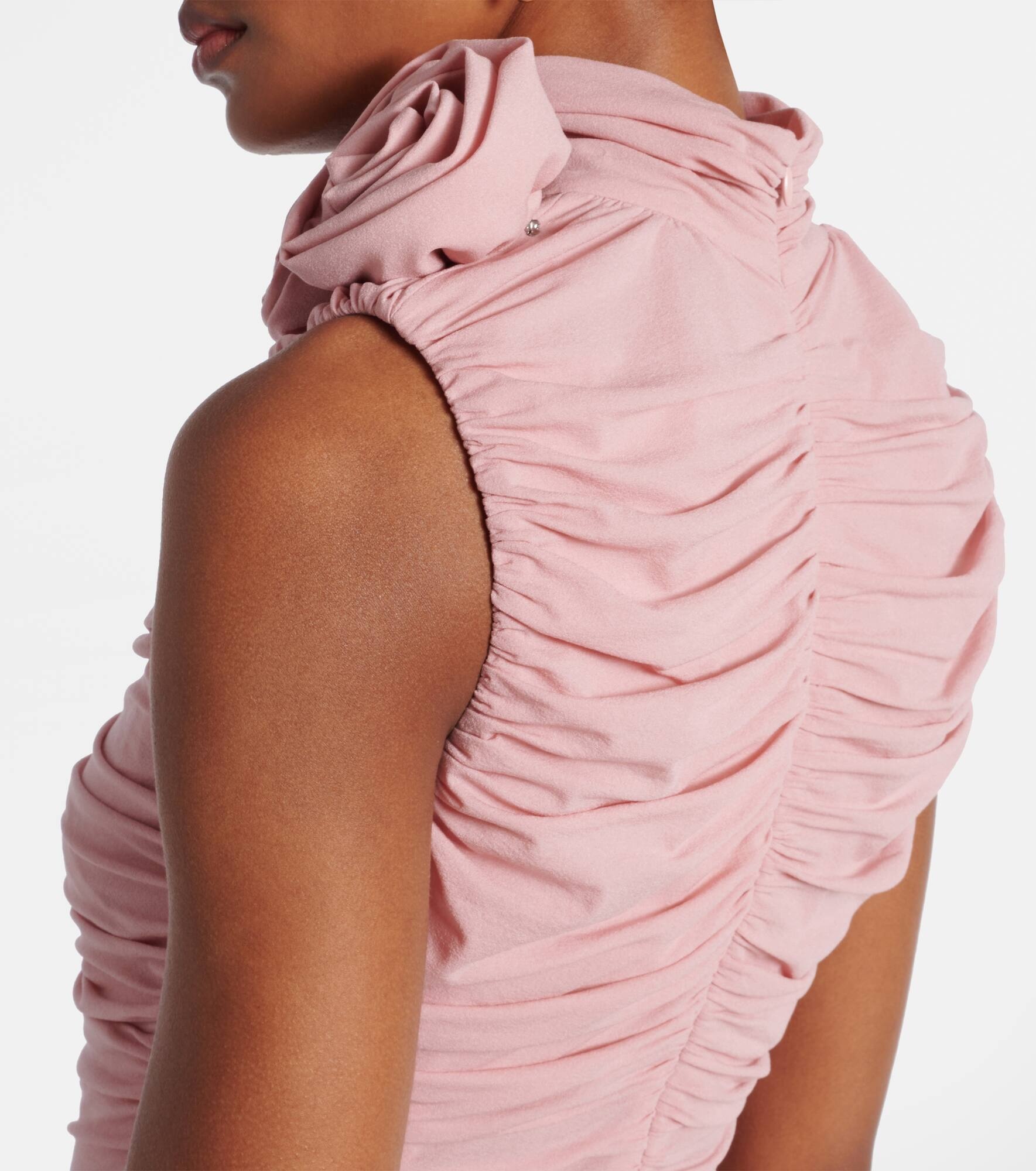 Floral-appliqué hooded silk-blend midi dress - 6