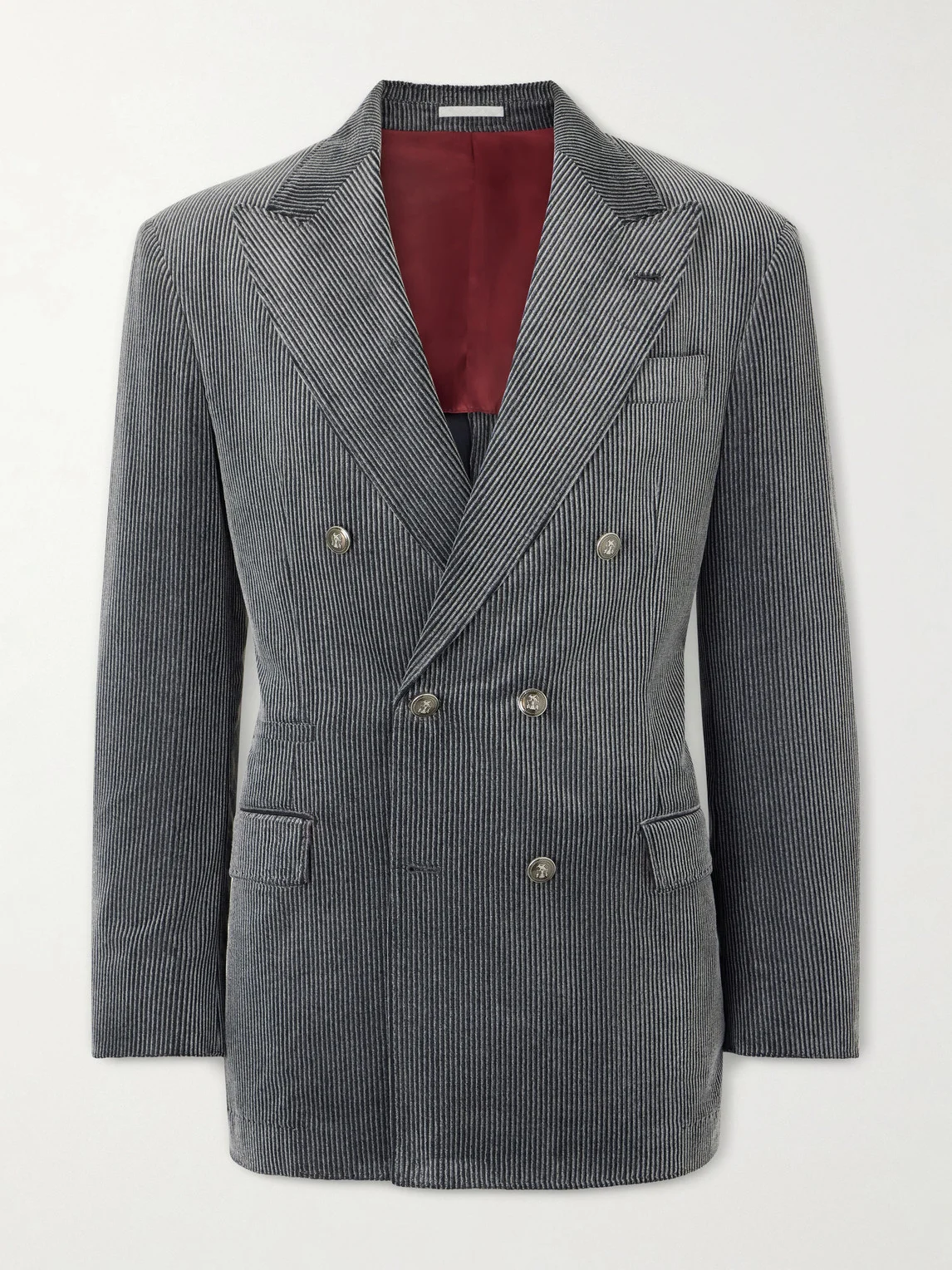 Slim-Fit Double-Breasted Cotton-Corduroy Suit Jacket - 1
