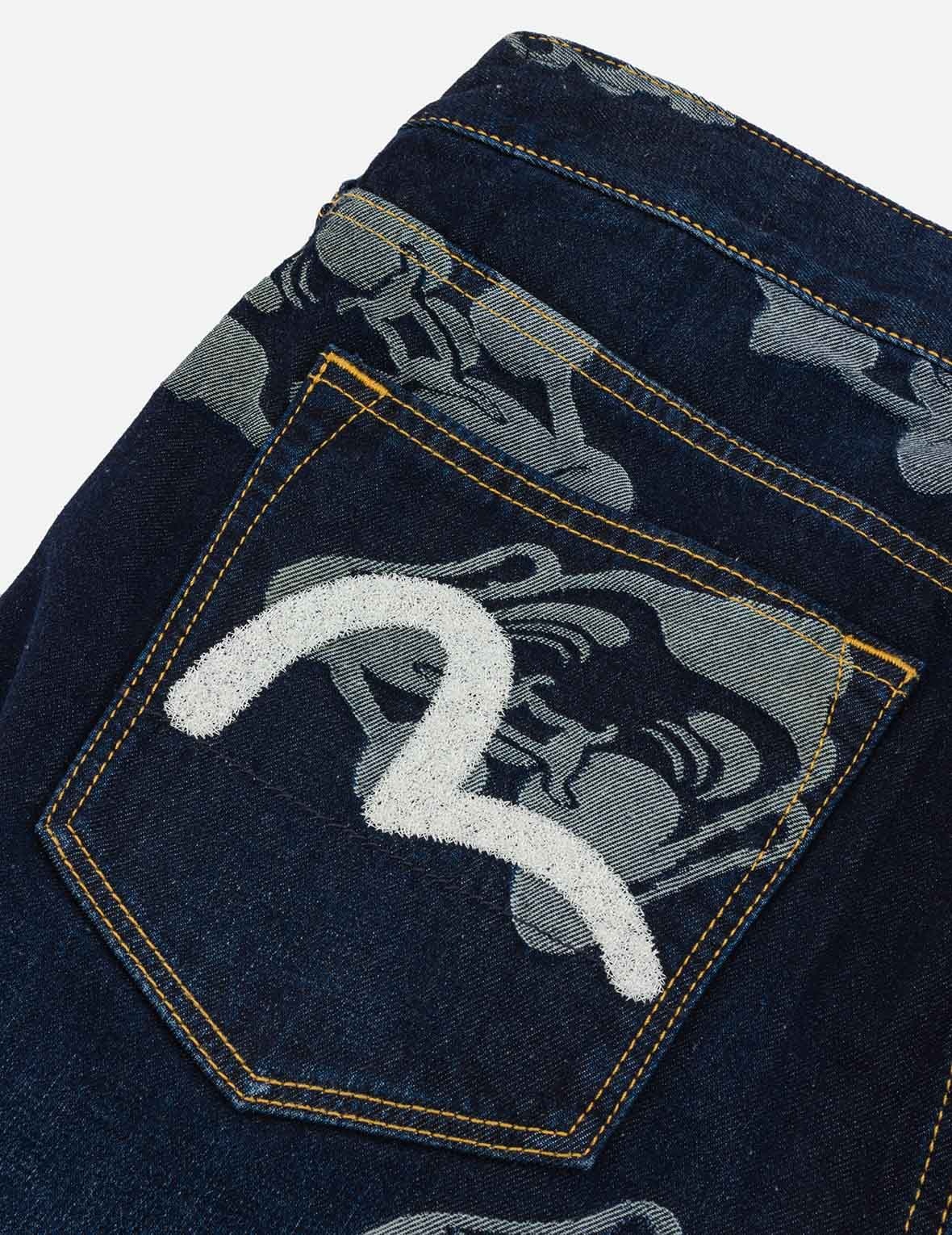 Seagull Embroidery and Godhead Jacquard Straight Fit Jeans - 8