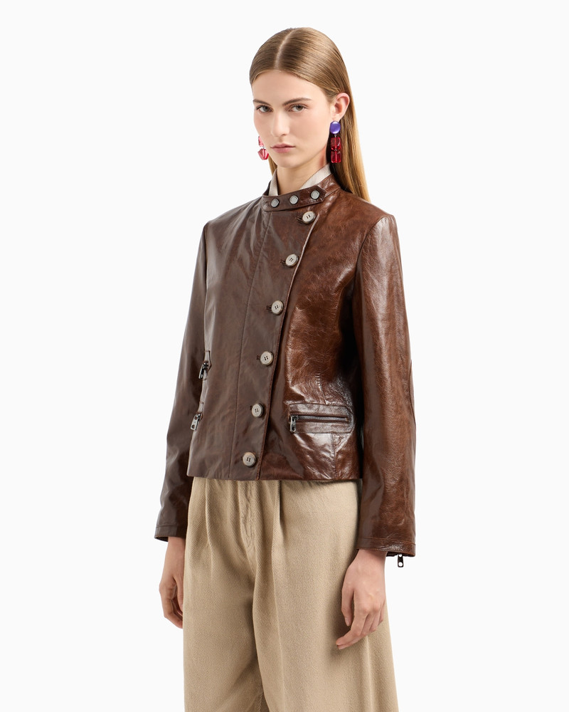 Icon slim-fit jacket with an off-centre zip in vegetable-tanned tumbled goatskin nappa leather 2