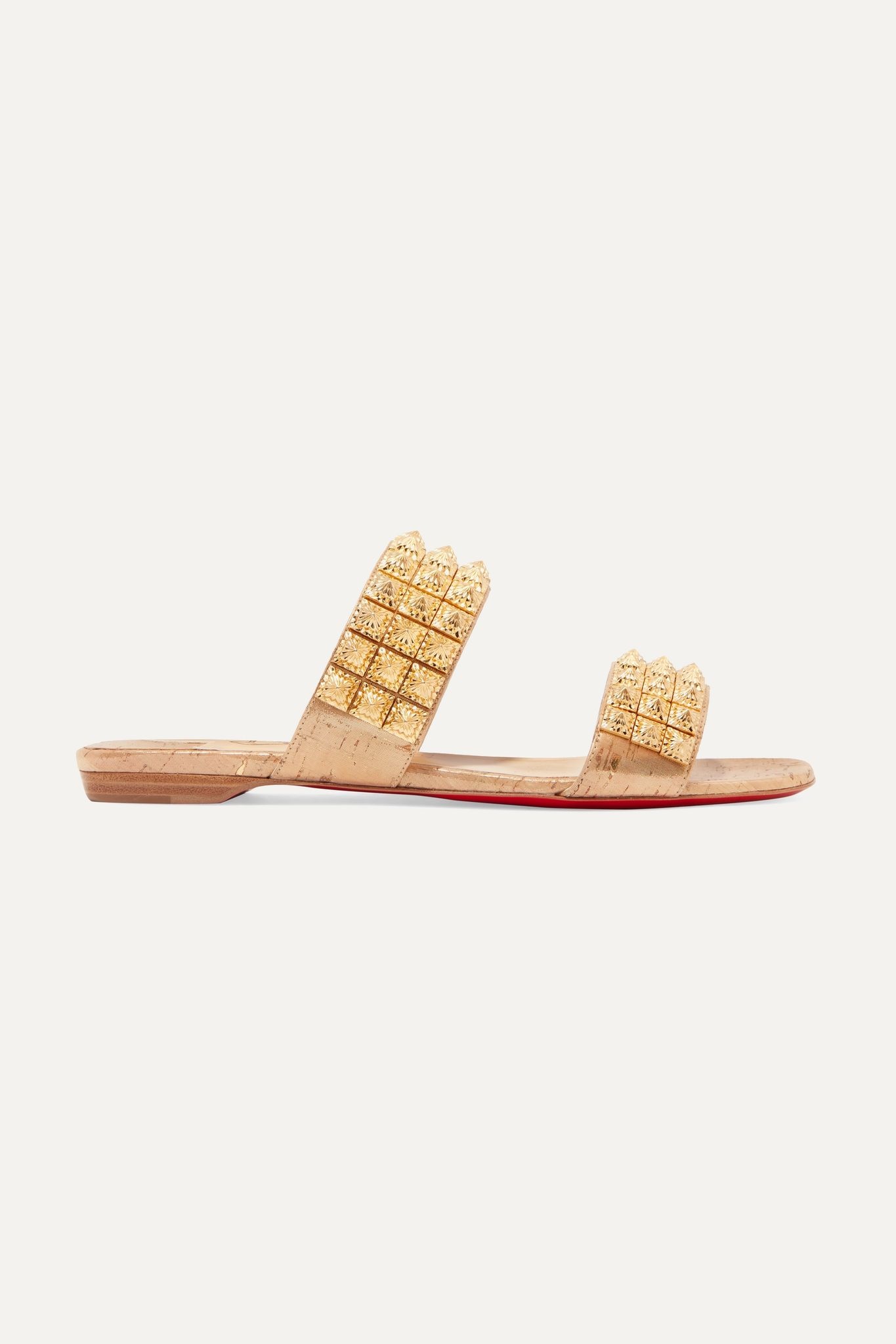 Myriadiam spiked lamé-coated cork sandals - 1