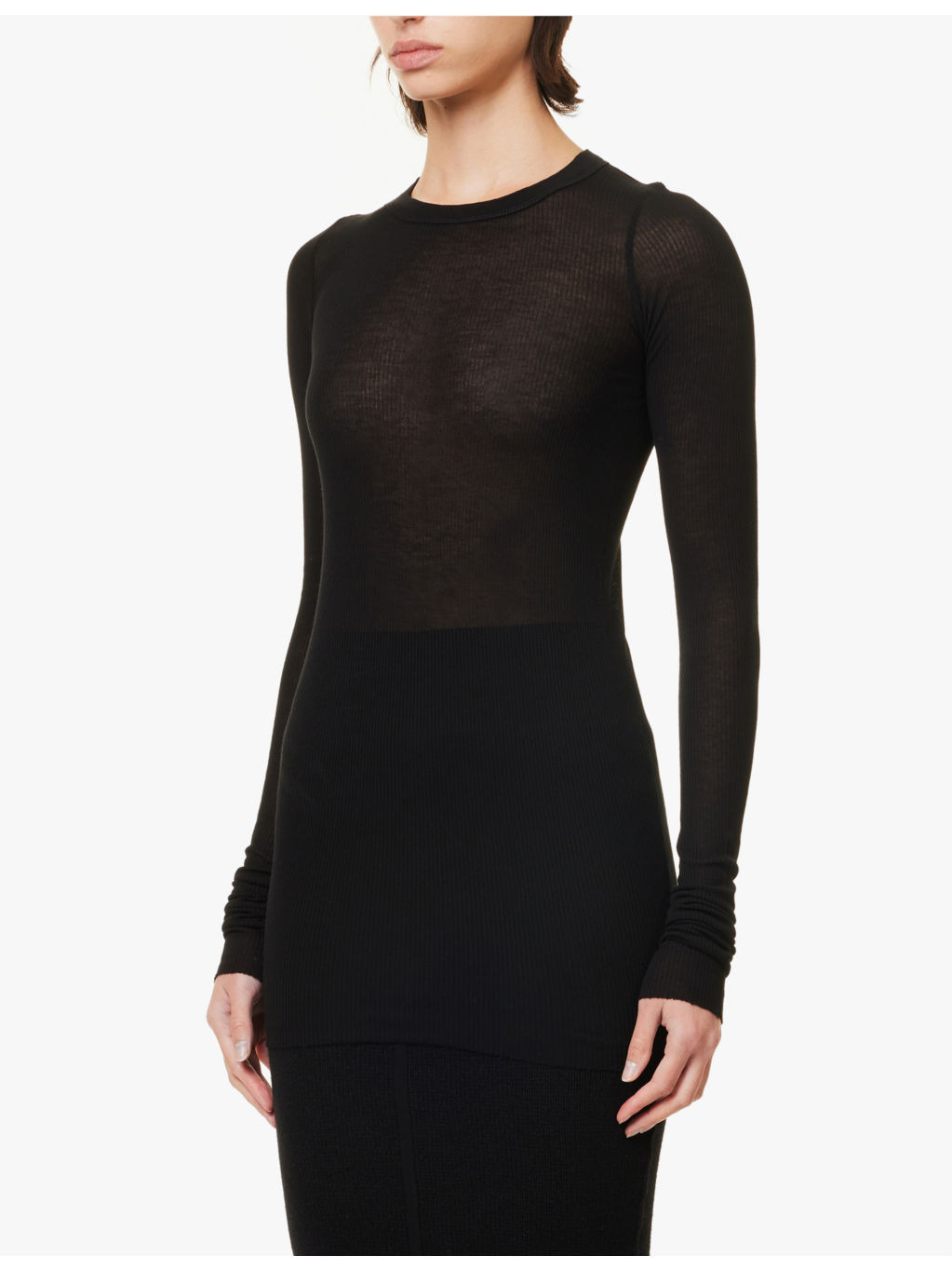 Semi-sheer long-sleeved knitted T-shirt - 3