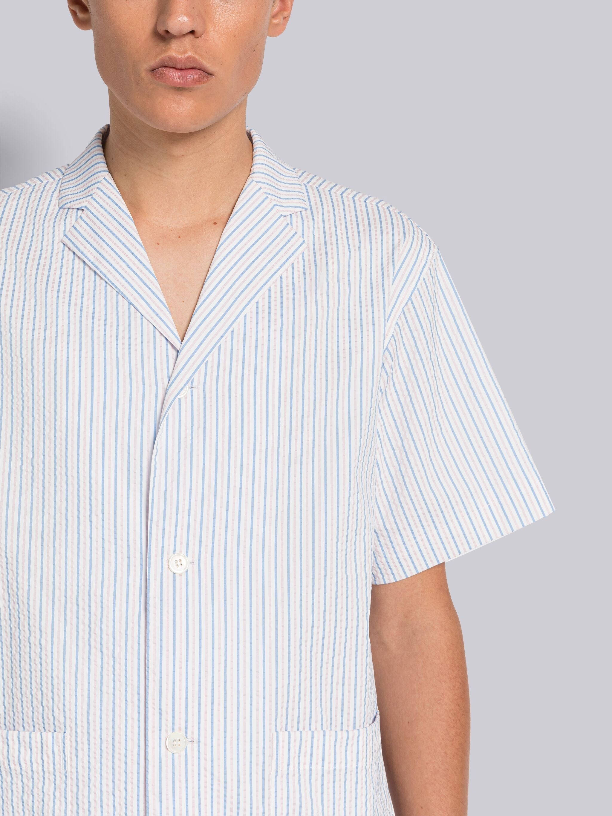 Medium Grey Seersucker Stripe Short Sleeve Shirt