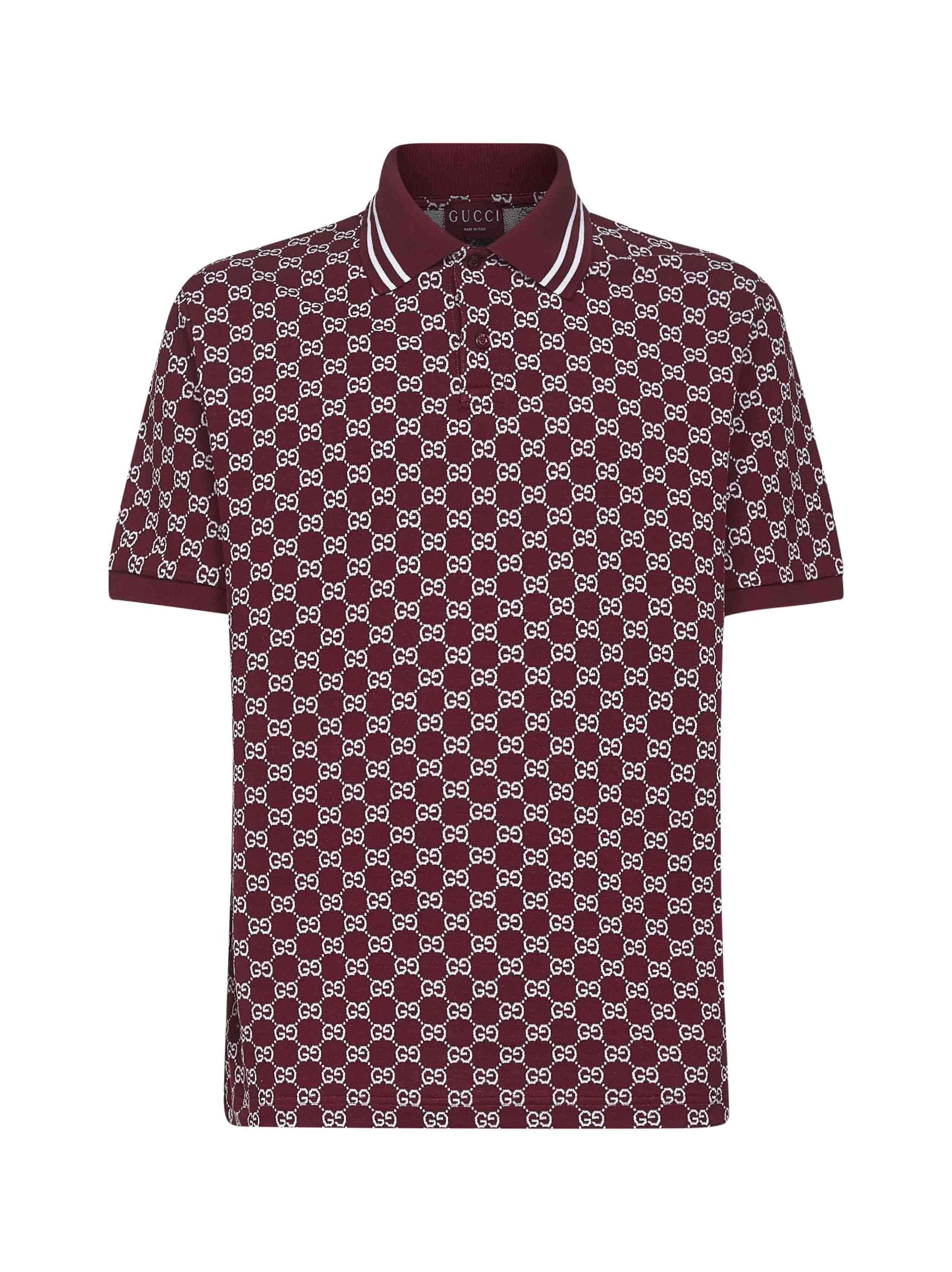 Gucci Men Burgundy Gg Jacquard Cotton Pique Polo Shirt - 1