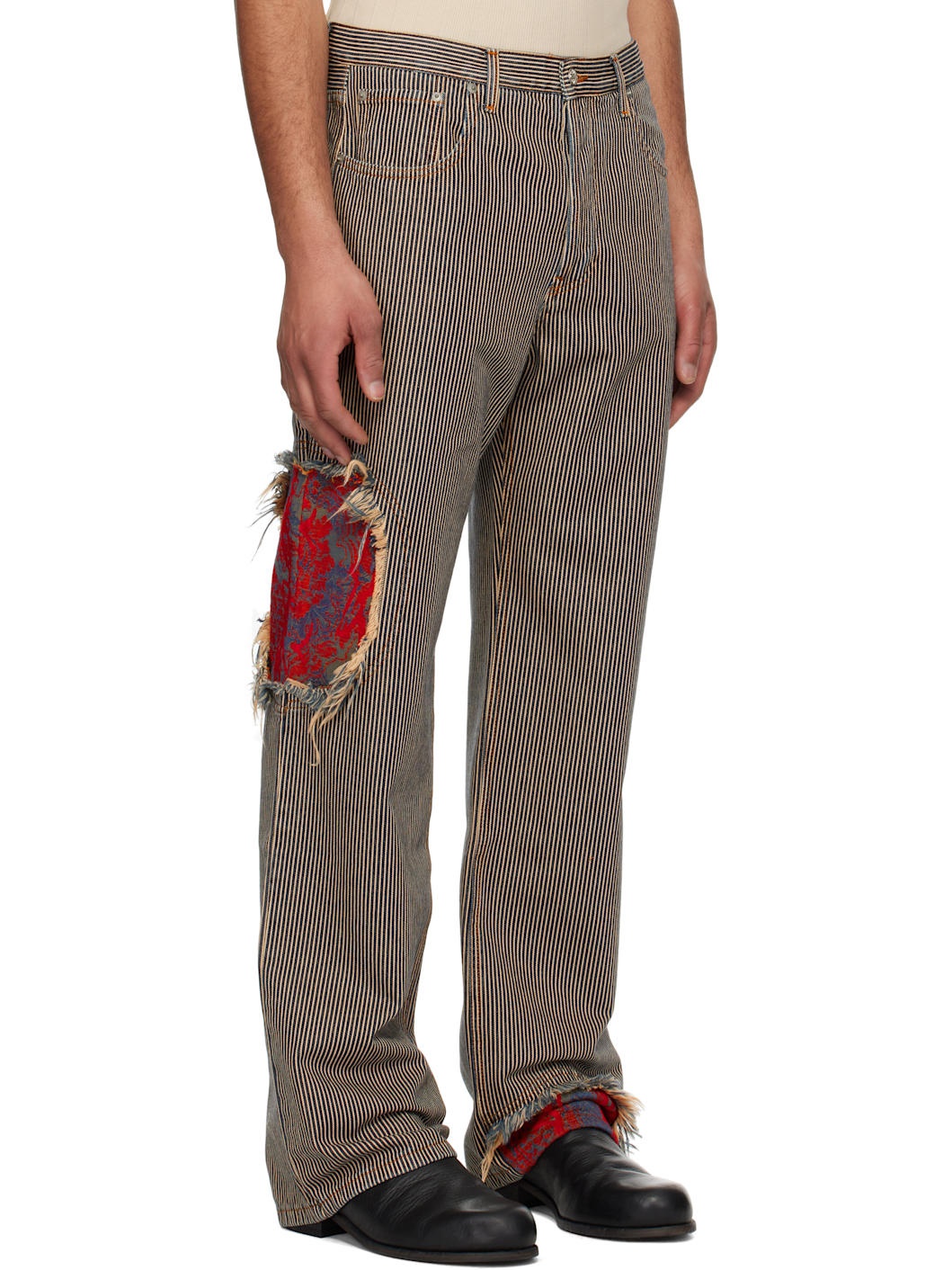 Navy & Beige Jacquard Circle Window Jeans - 2