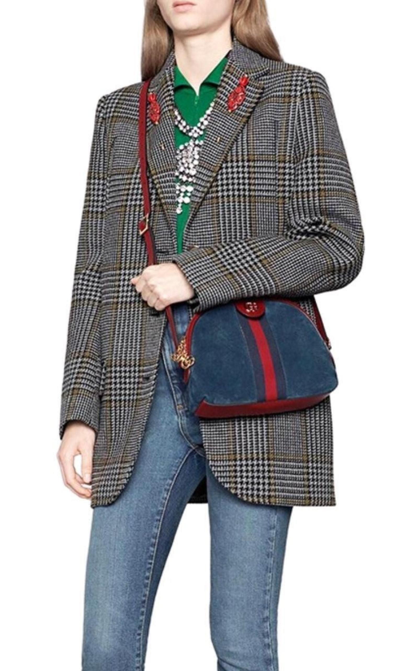 Navy Leather Suede Ophidia Shoulder Bag - 2