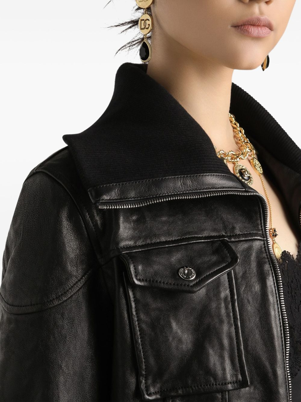 bomber-style leather jacket - 4