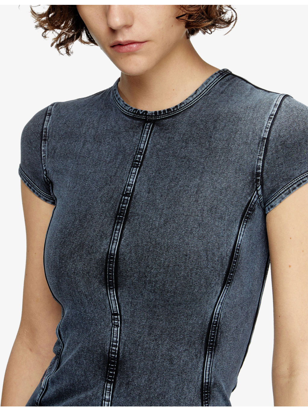 D-Cupsleeves Denim-Effect Stretch-Cotton Jersey Mini Dress - 5