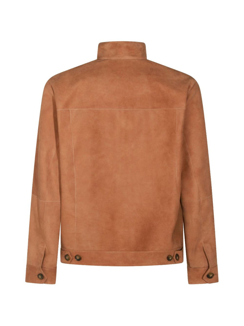 Canali zip-up stand-collar leather jacket outlook