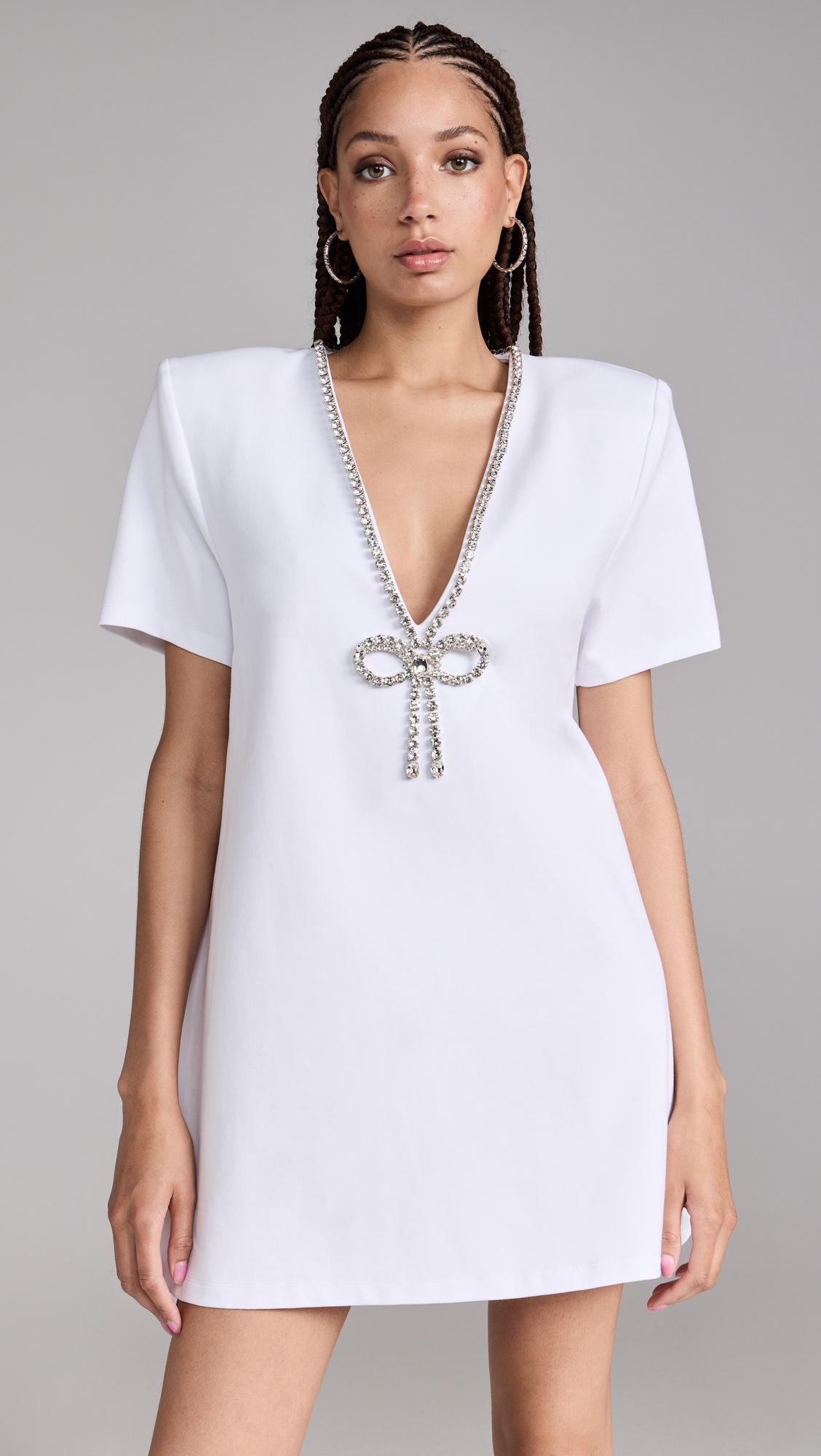 Crystal Bow V Neck T-Shirt Dress - 6