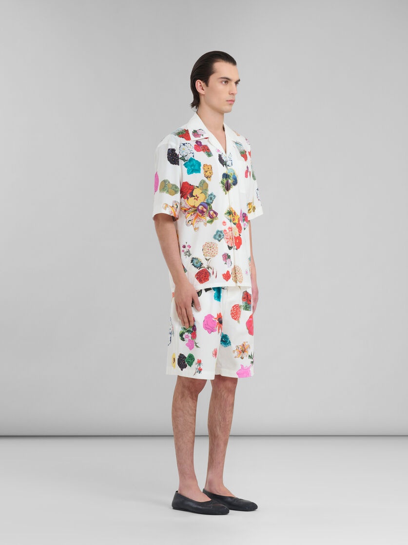 WHITE POPLIN BOWLING SHIRT WITH FLOWER PRINTS - 6