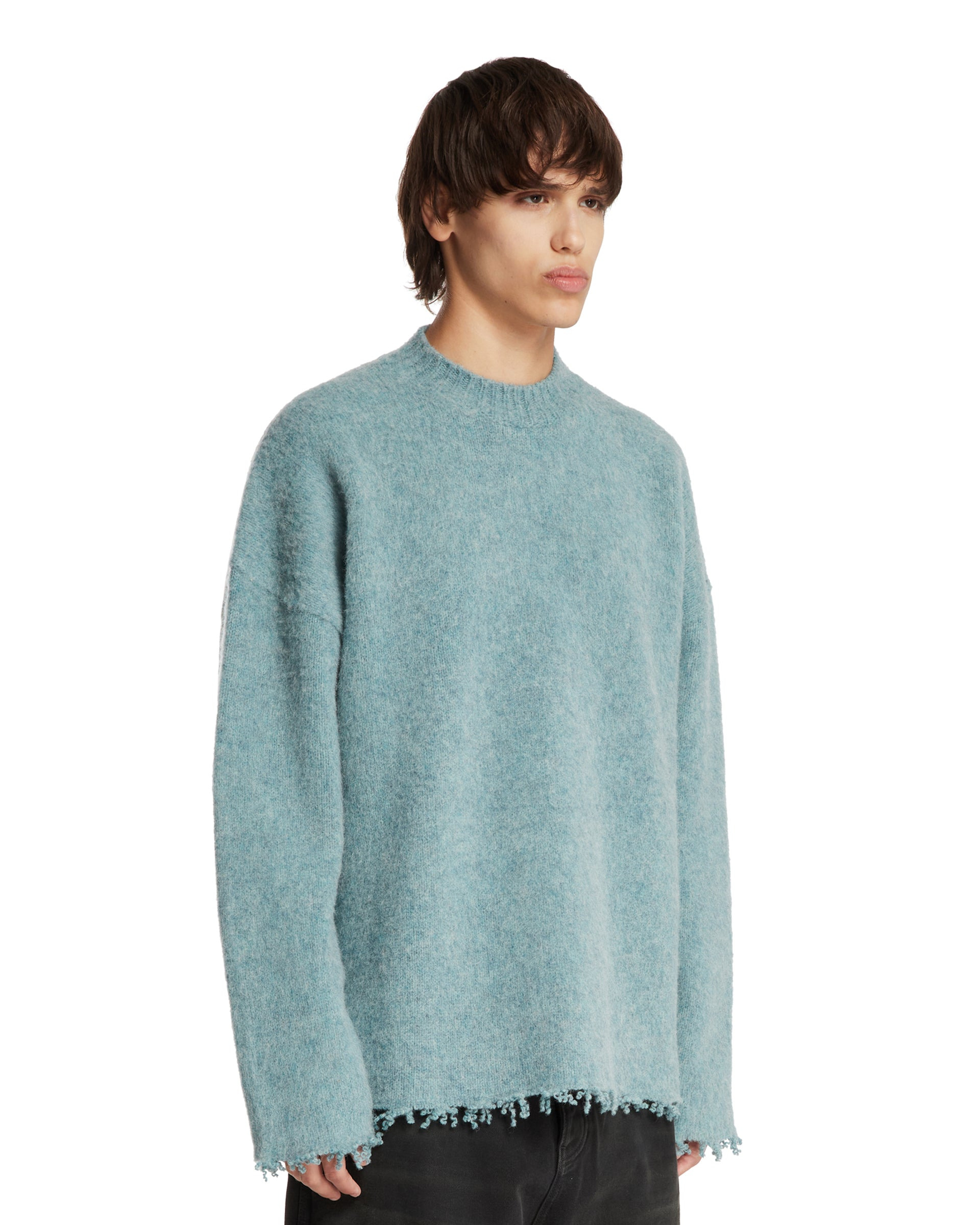 Light Blue Sweater with Fringed Hem - 4