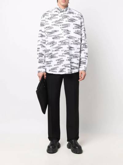 VETEMENTS all-over logo stripe cotton shirt outlook