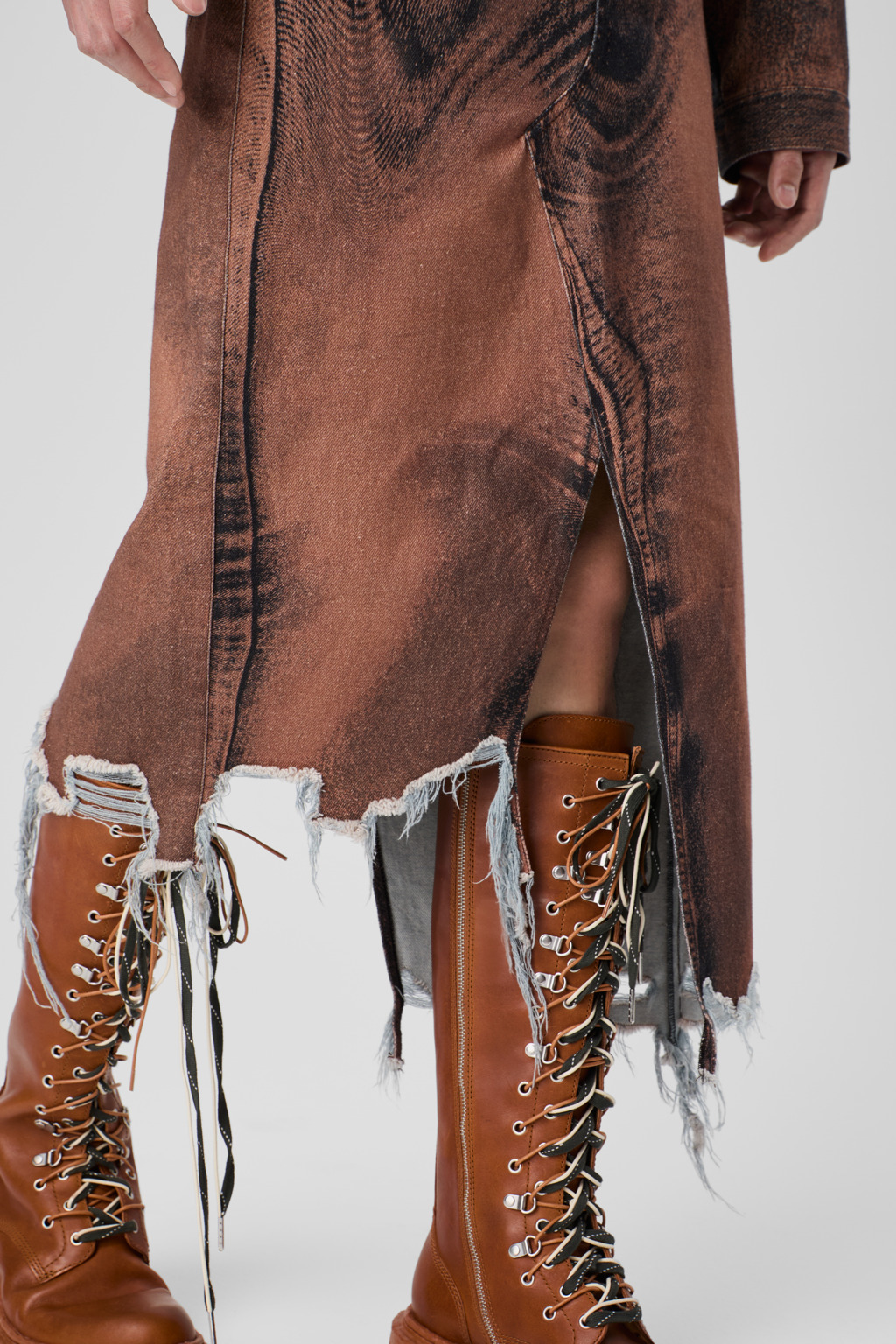 Brown-black asymmetric denim skirt - 6