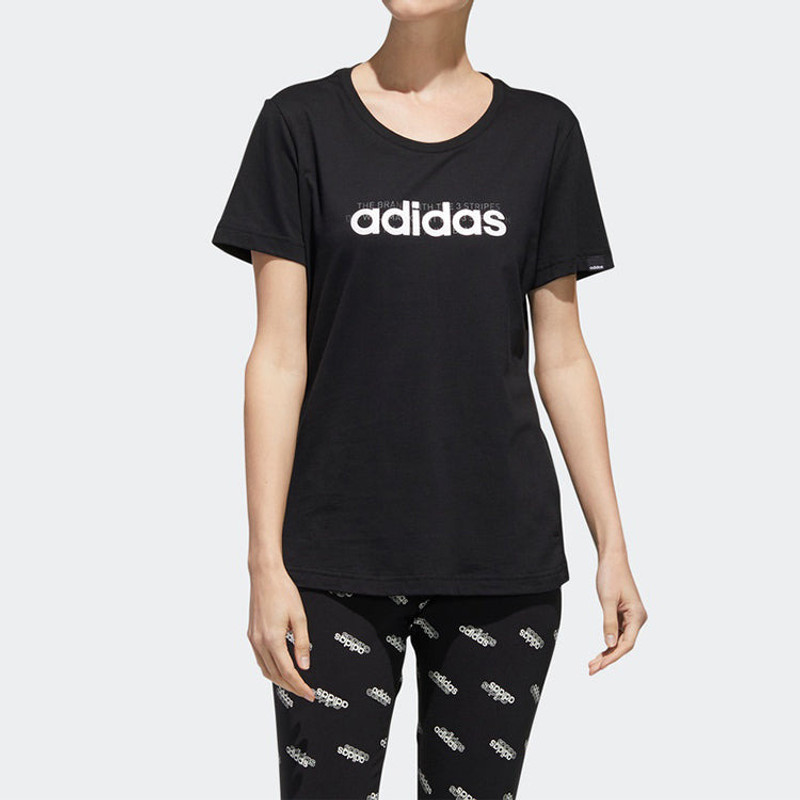 (WMNS) adidas Alphabet Logo Printing Training Sports Short Sleeve Black FM6154 3