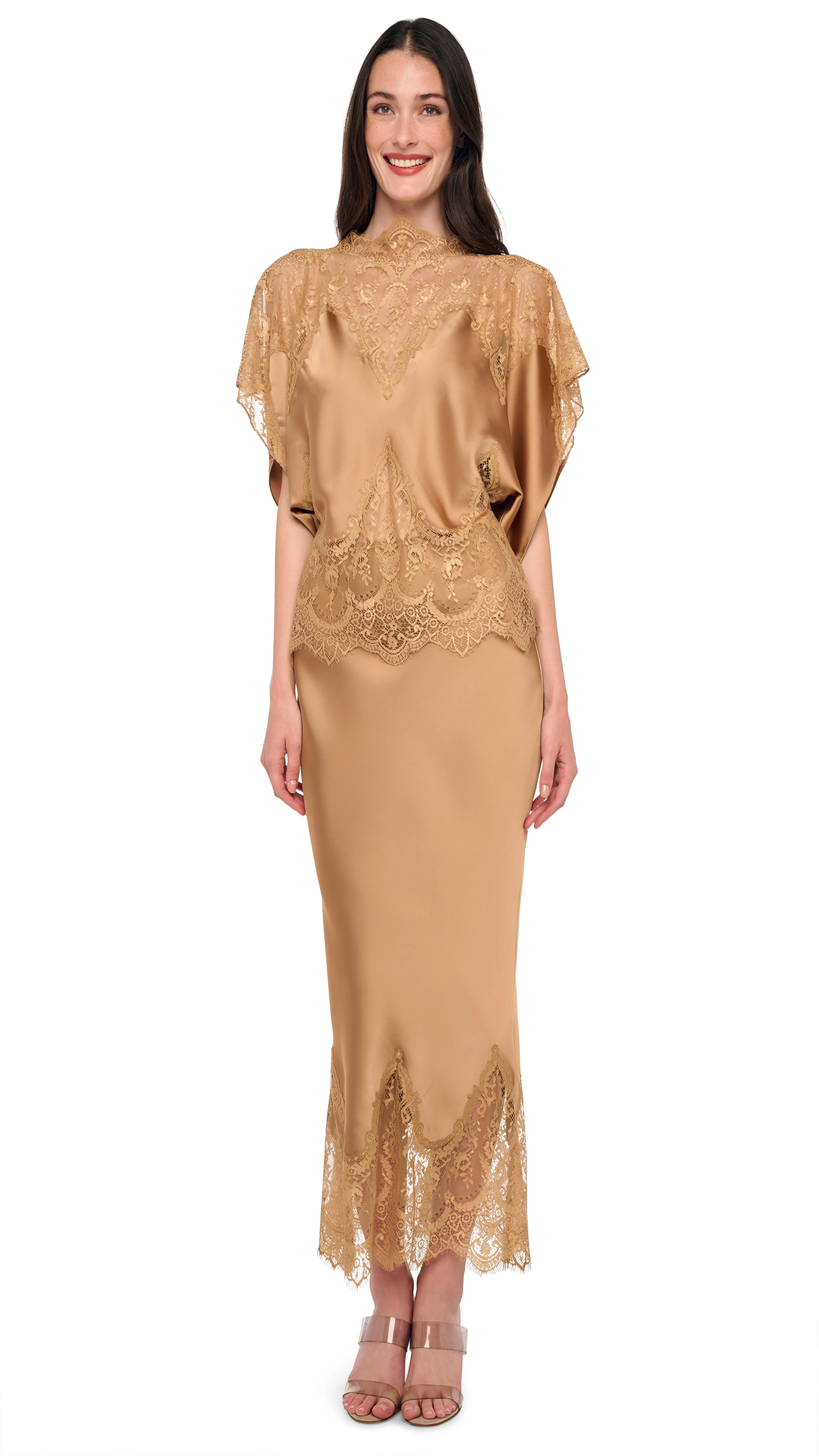 BIAS MIDCALF SKIRT W/ LACE - 1
