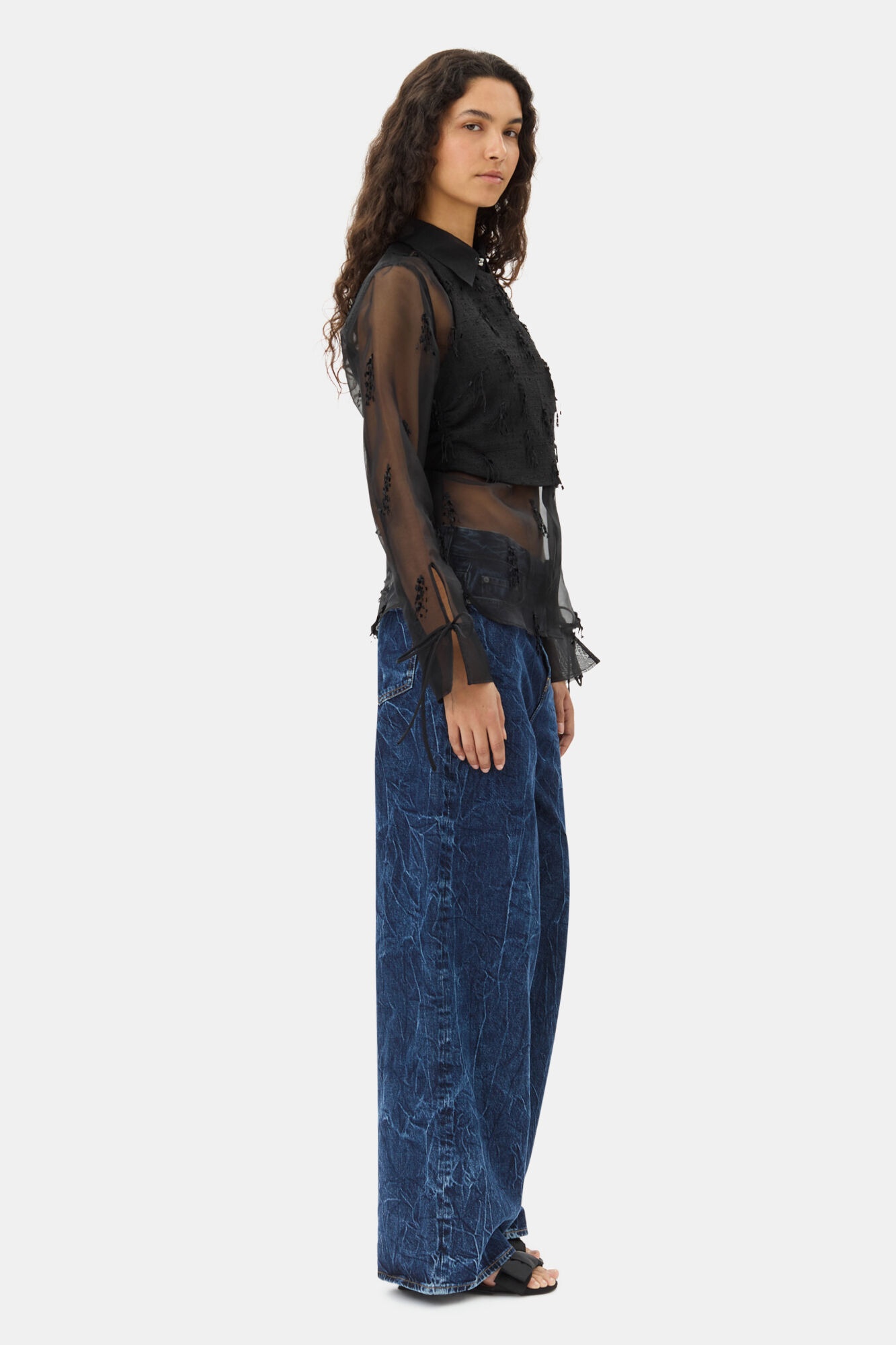 BLACK FRINGED ORGANZA SHIRT - 4