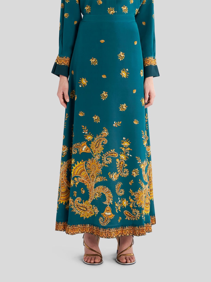 LEAFY PAISLEY SILK CRÊPE DE CHINE SKIRT - 2