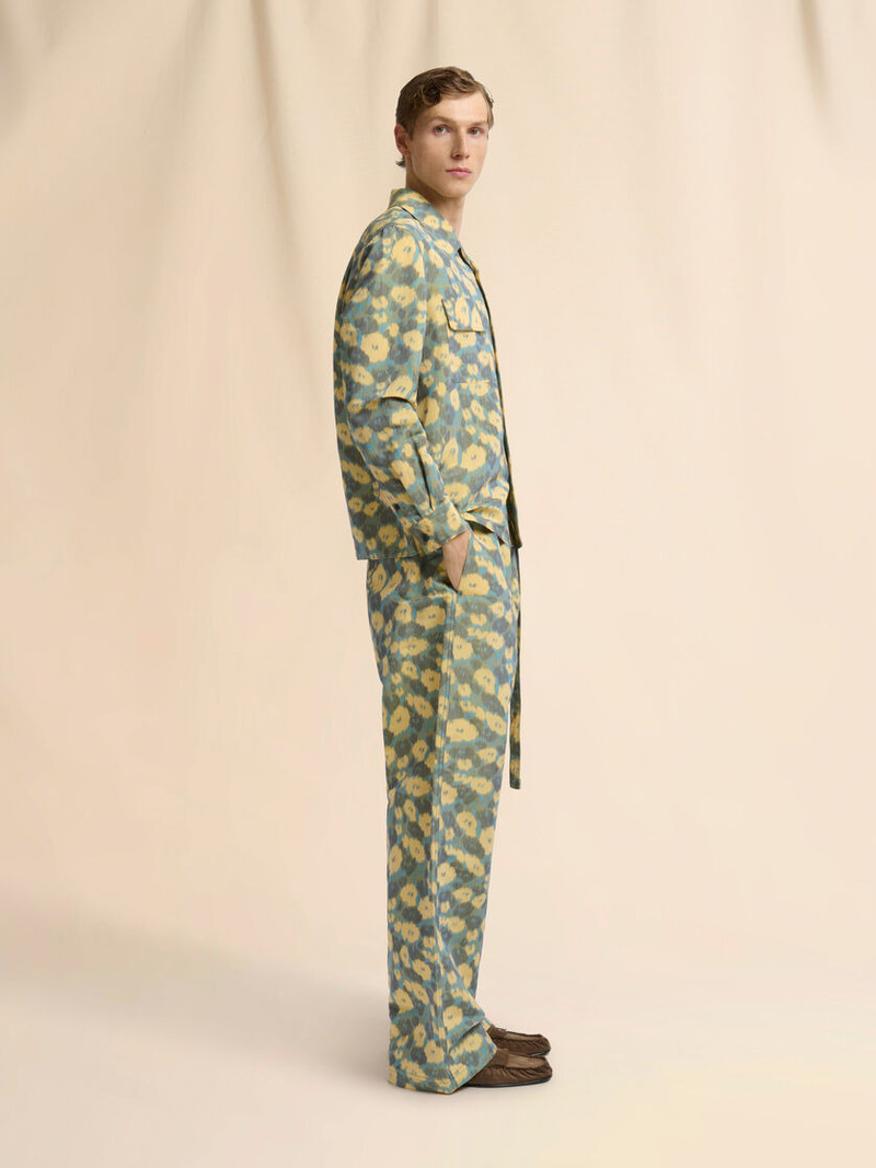 GREEN LINEN BLEND TROUSERS WITH FLORAL PRINT 5