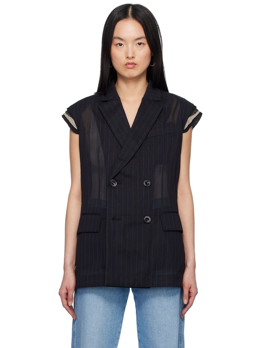 Black High Twist Voile Vest - 1