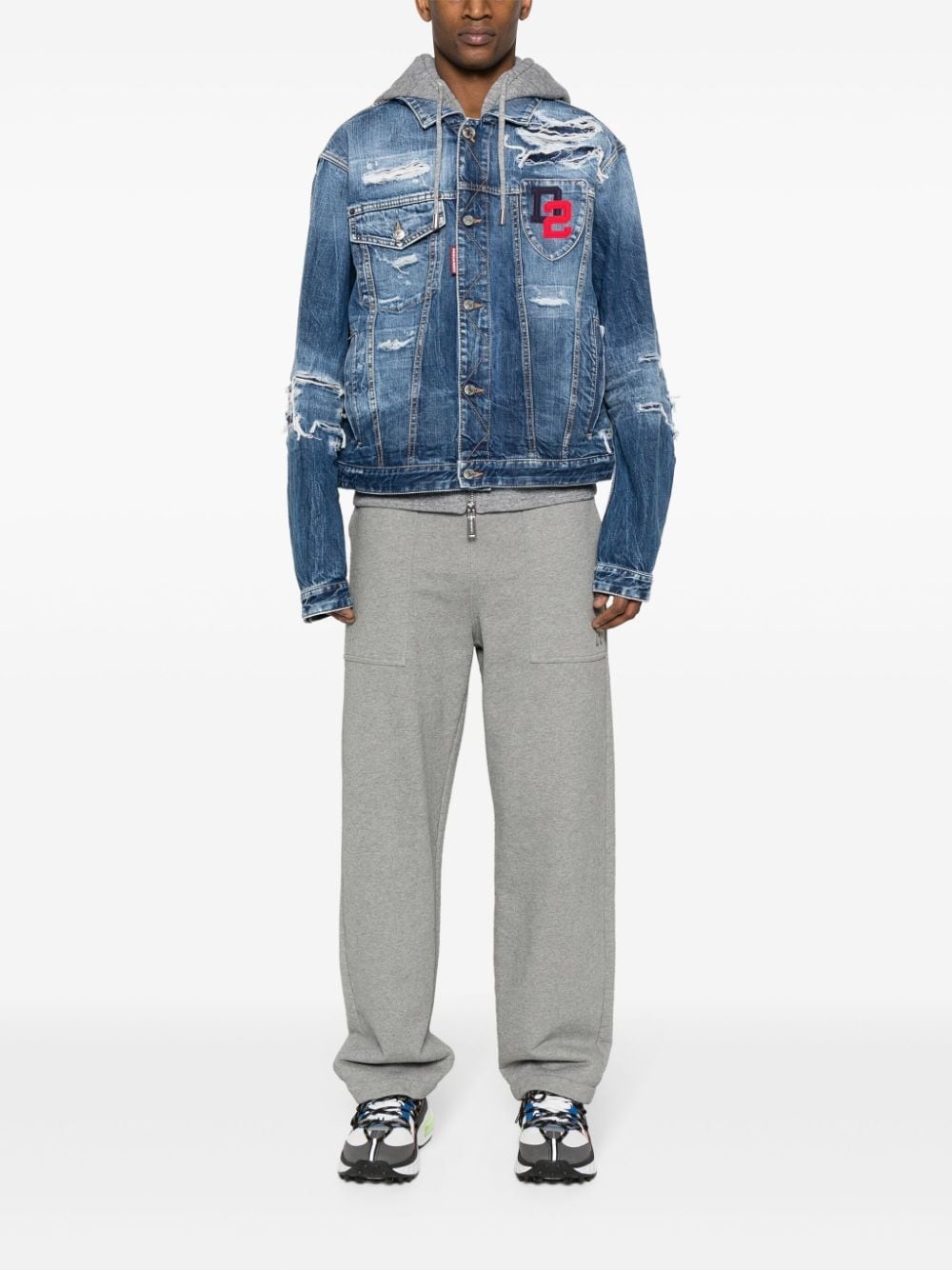 layered-hood denim jacket - 2