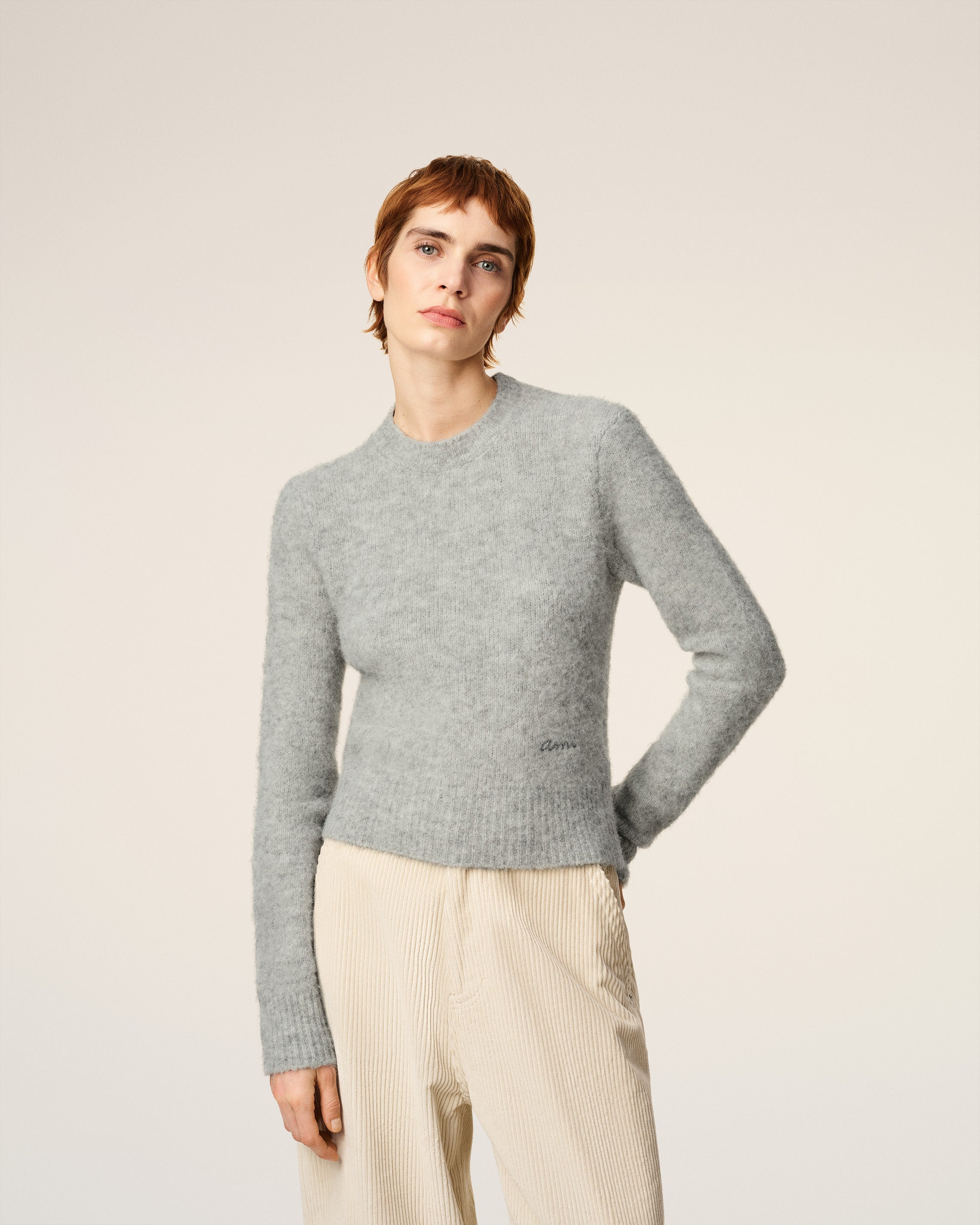 GREY ALPACA AMI CREWNECK SWEATER - 3