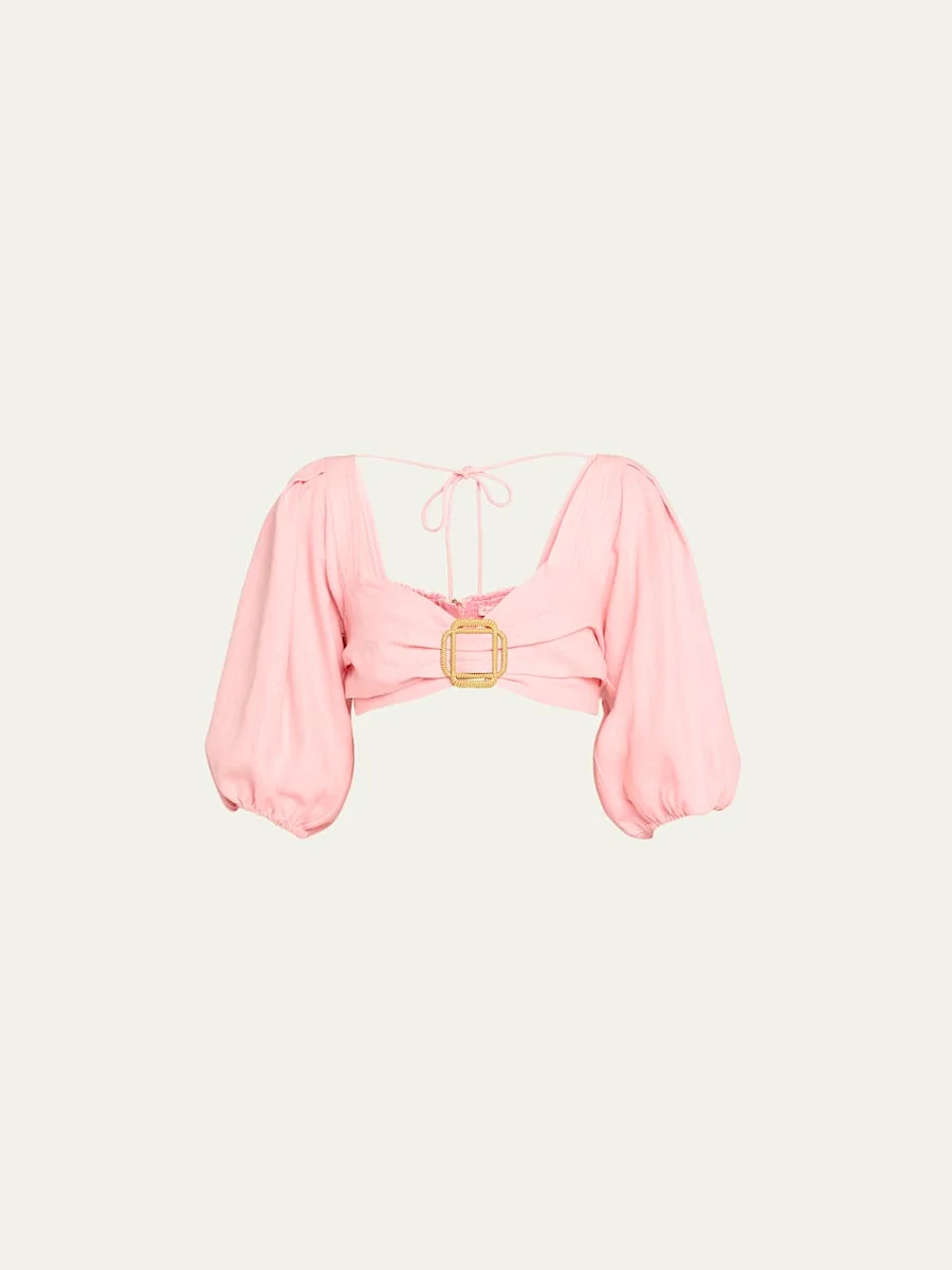 Kelsey Balloon-Sleeve Cropped Blouse - 1