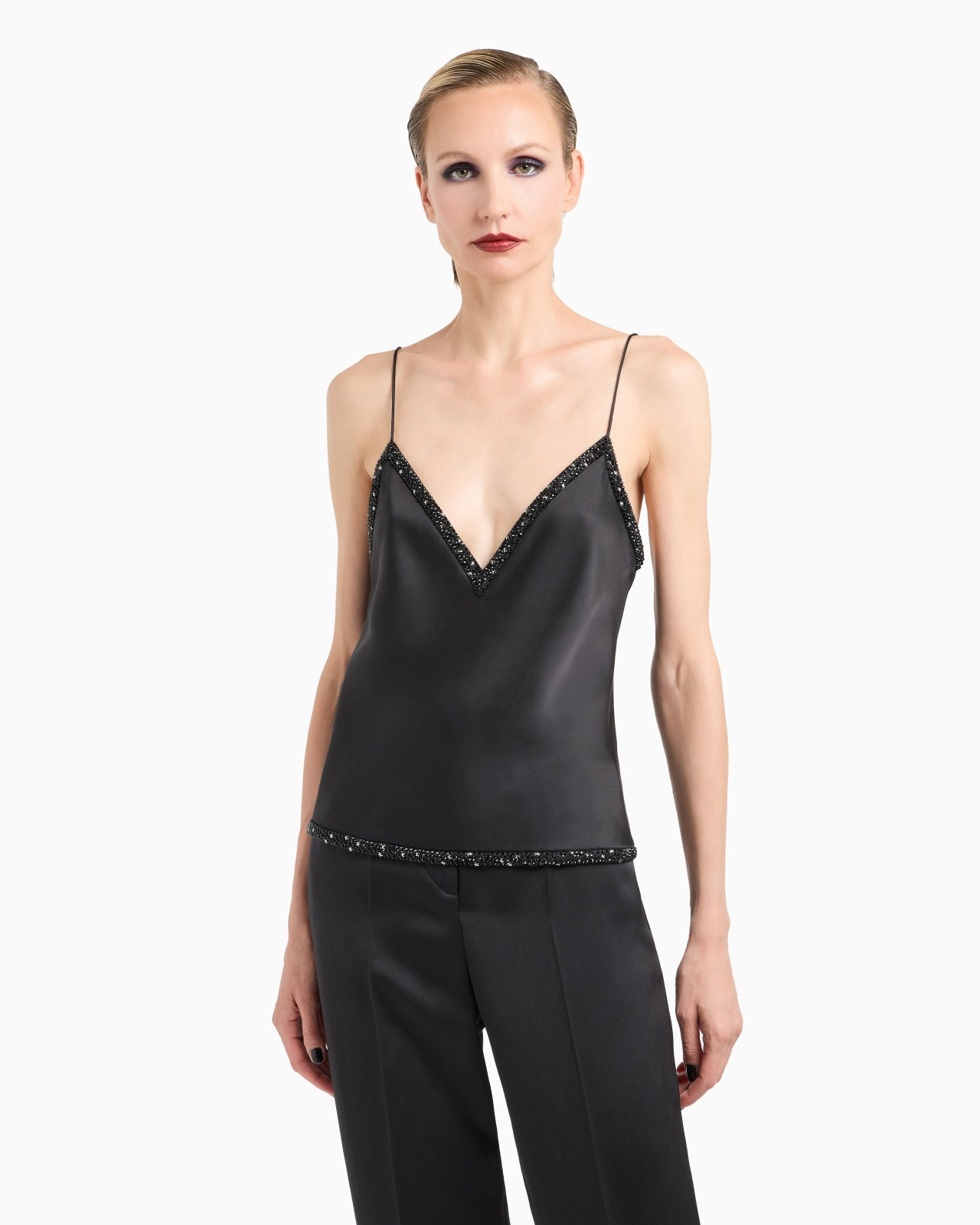 V-NECK SILK TOP WITH EMBROIDERY - 4