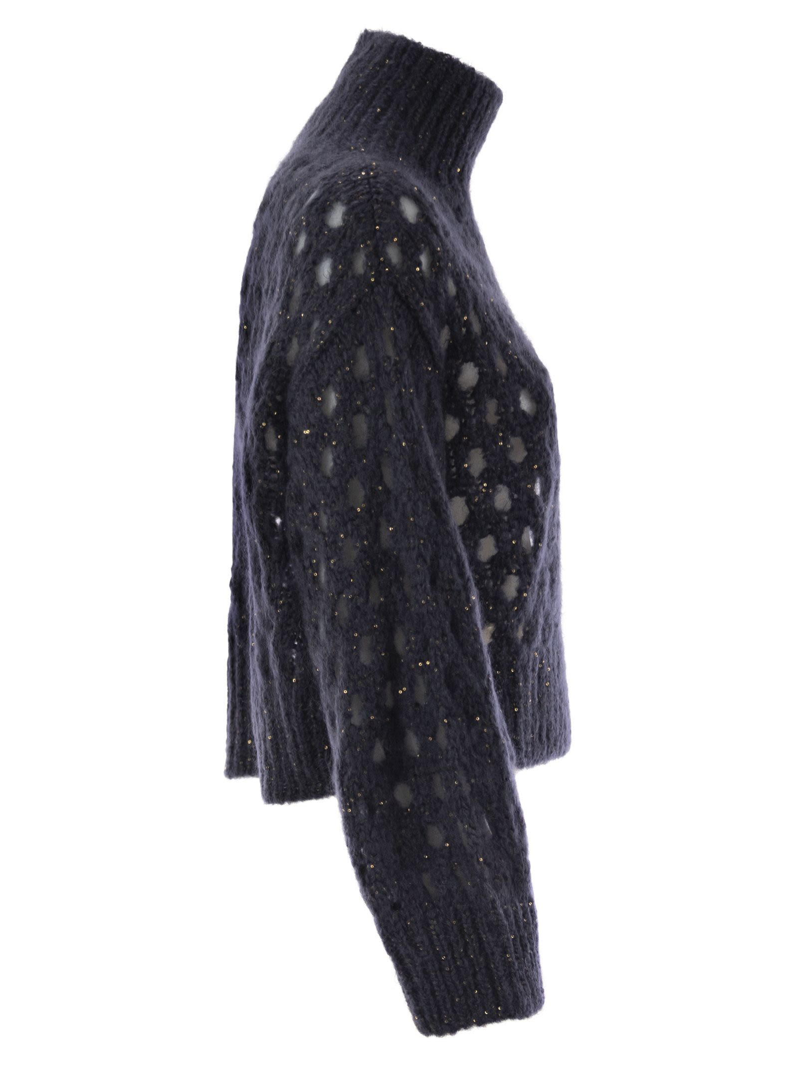 Brunello Cucinelli Women Dazzling Net Turtleneck Sweater Made Of Mohair And Wool Wispy - 3