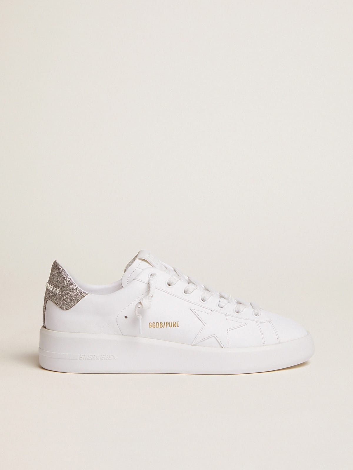 Purestar sneakers in white leather with tone-on-tone star and silver micro-glitter heel tab - 1