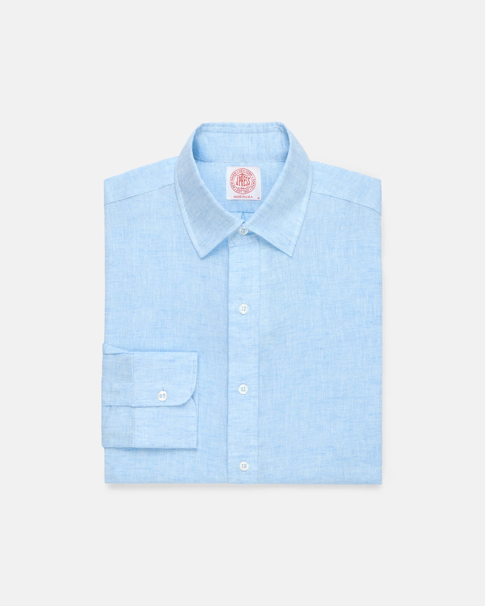 MADE-IN-USA THOMAS MASON LIGHT BLUE SPREAD COLLAR LINEN SHIRT - 1