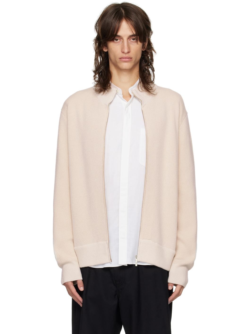 Off-White Ribbed Zip Sweater - 1