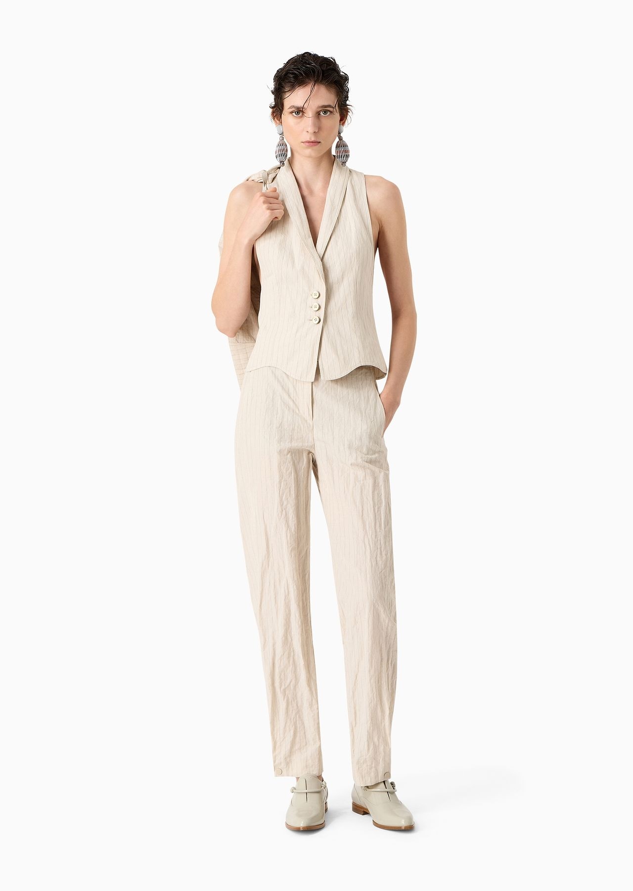 Straight trousers in pinstriped cotton and linen - 4