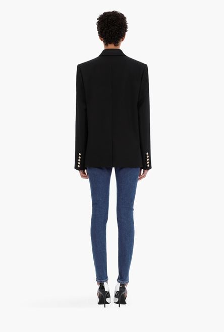 Black wool blazer with gold-tone double-breasted buttoned closure - 3