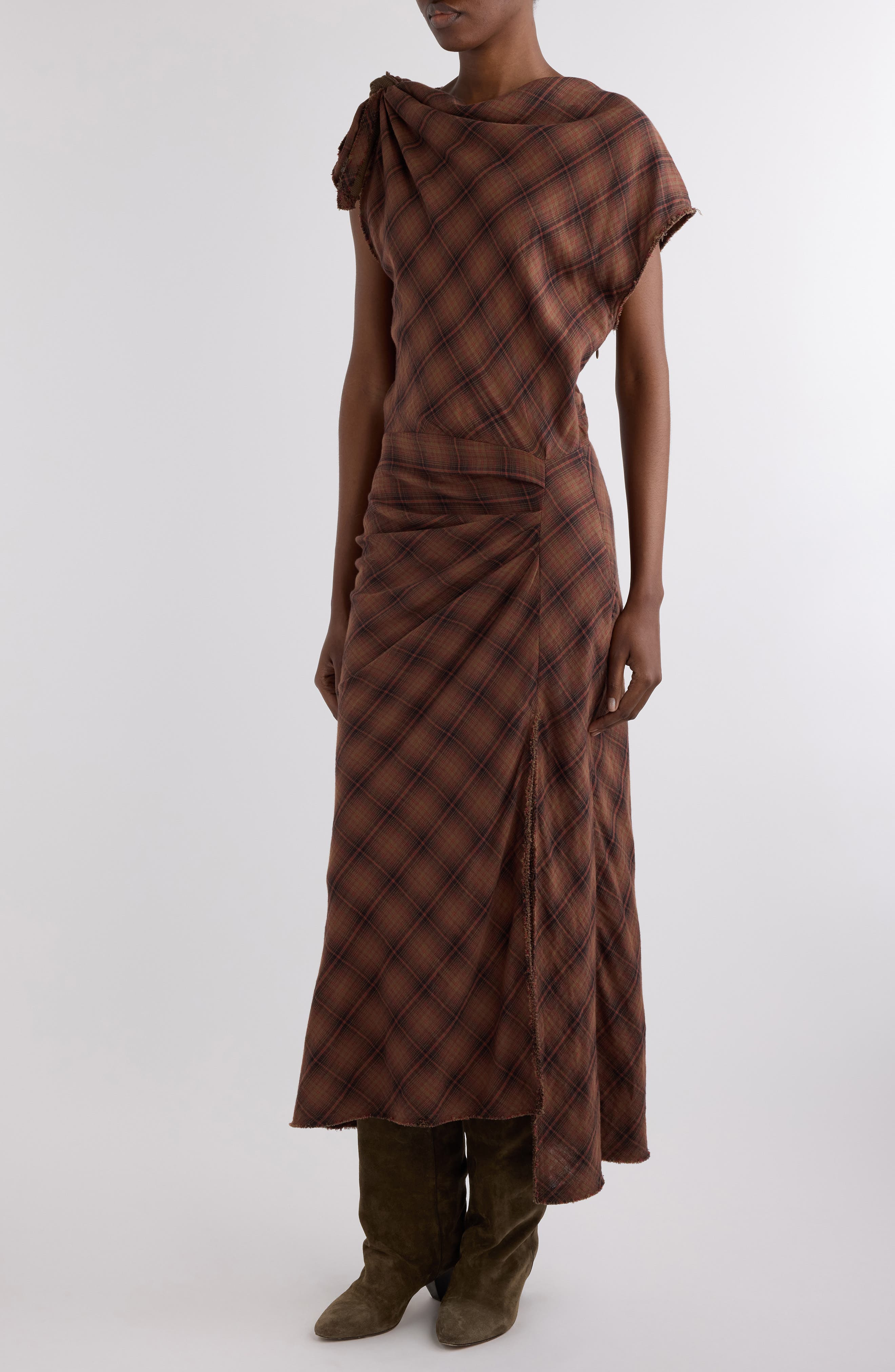 Isabel Marant Étoile Naerys Plaid Cotton Maxi Dress in Dark Bronze at Nordstrom - 4
