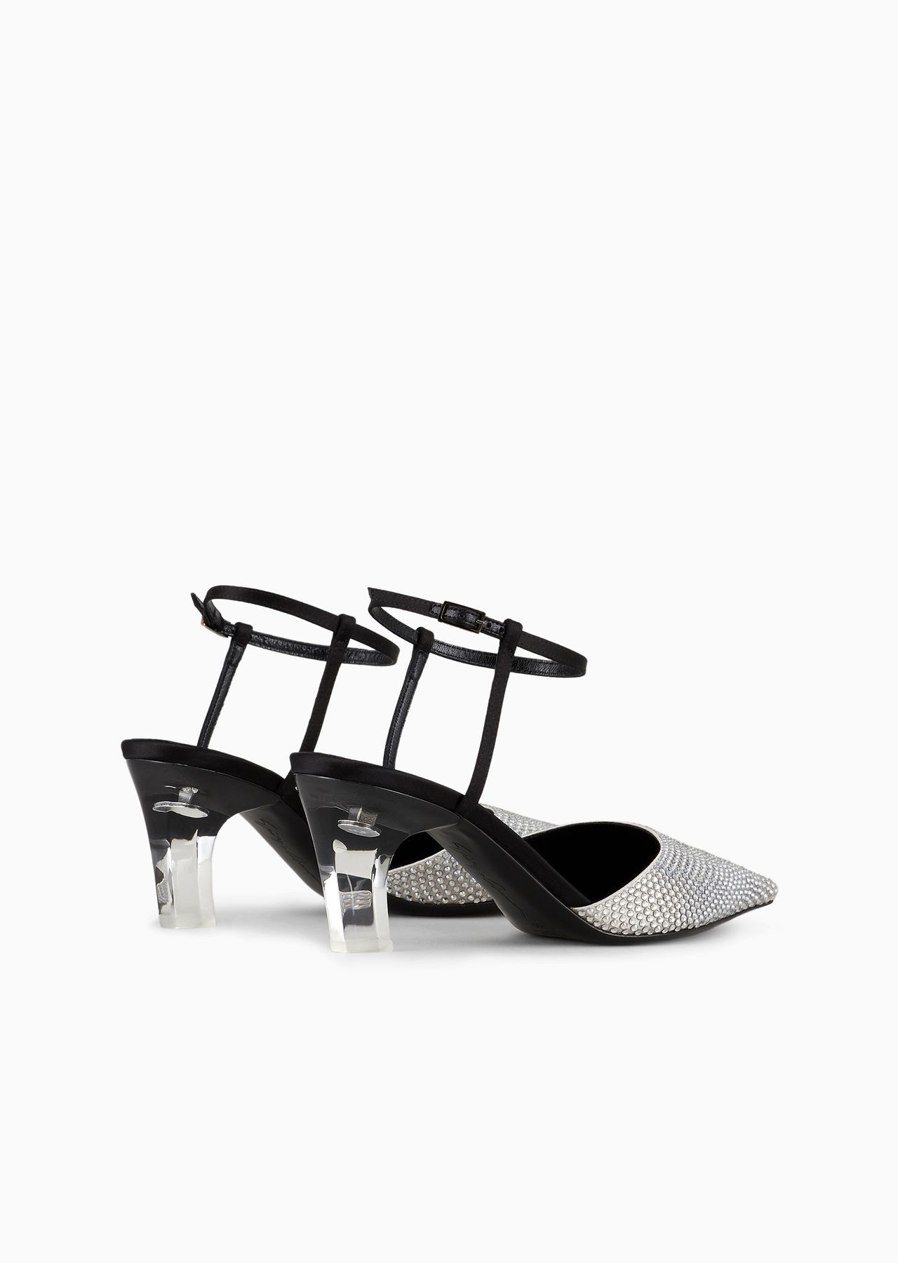 Rhinestoned satin court shoes with strap - 3