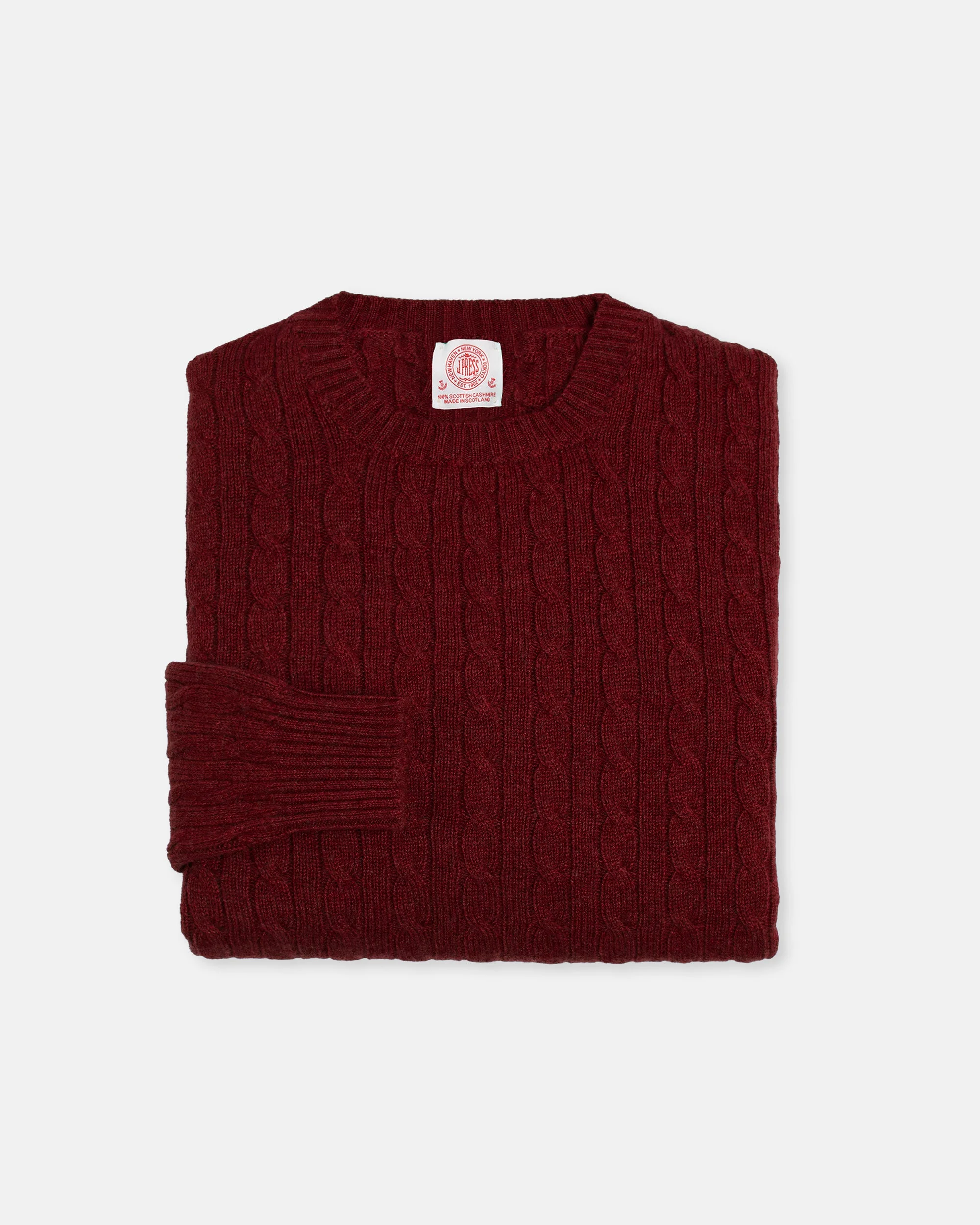 MADE-IN-SCOTLAND BURGUNDY CASHMERE CABLEKNIT SWEATER - 1