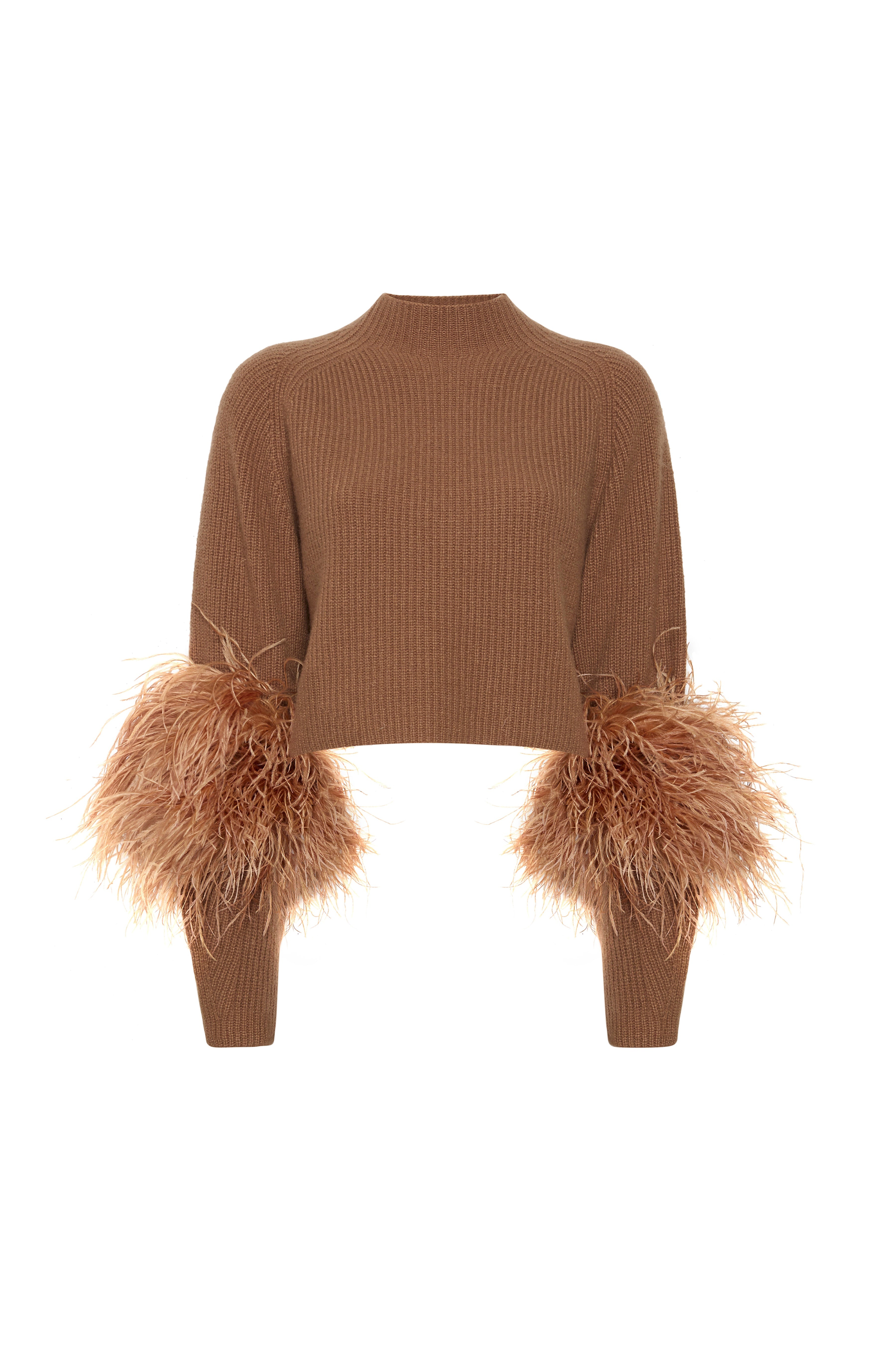 Cashmere Silk Cropped Raglan Sweater With Feathers - 1