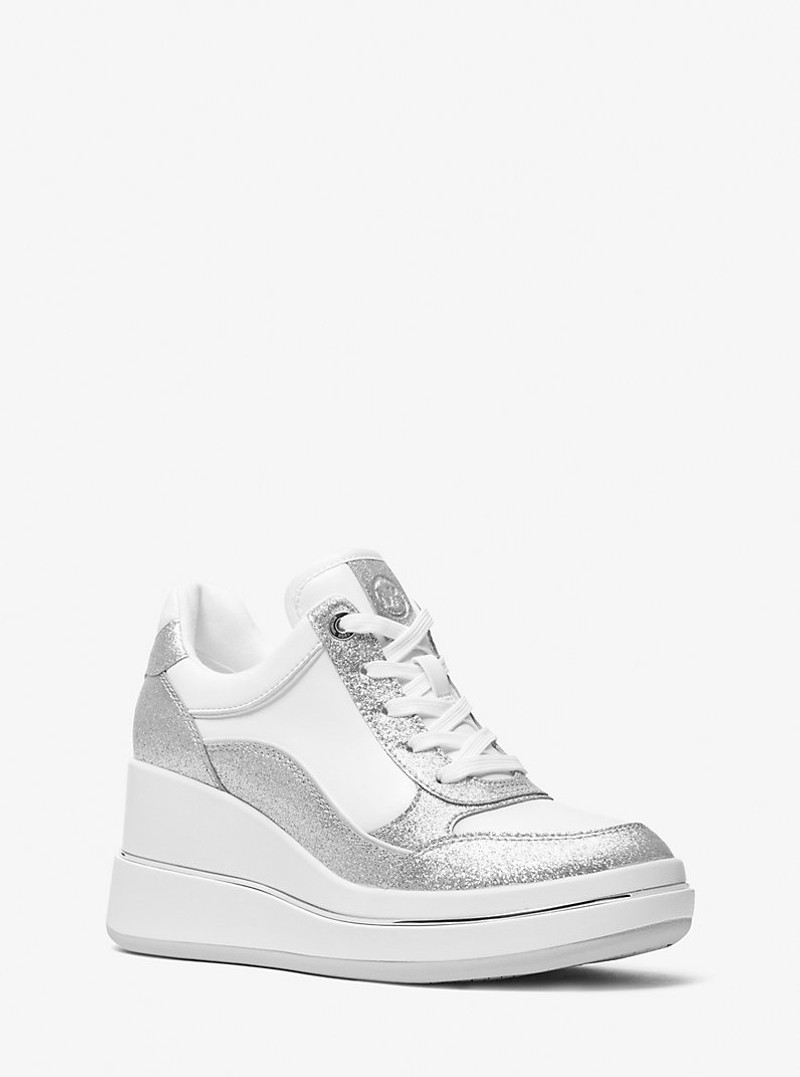 Emmy Glitter Embellished Leather Wedge Trainer 1