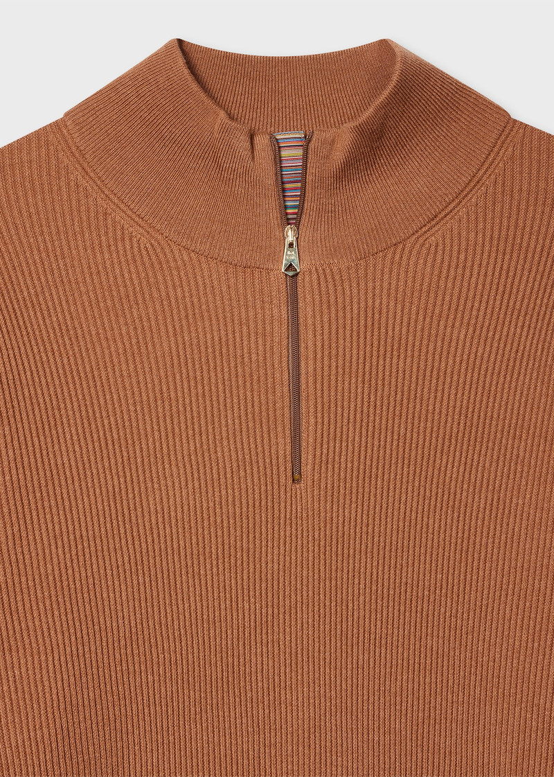 Paul Smith Chestnut Wool-Blend Half Zip Ribbed Knitted Sweater outlook