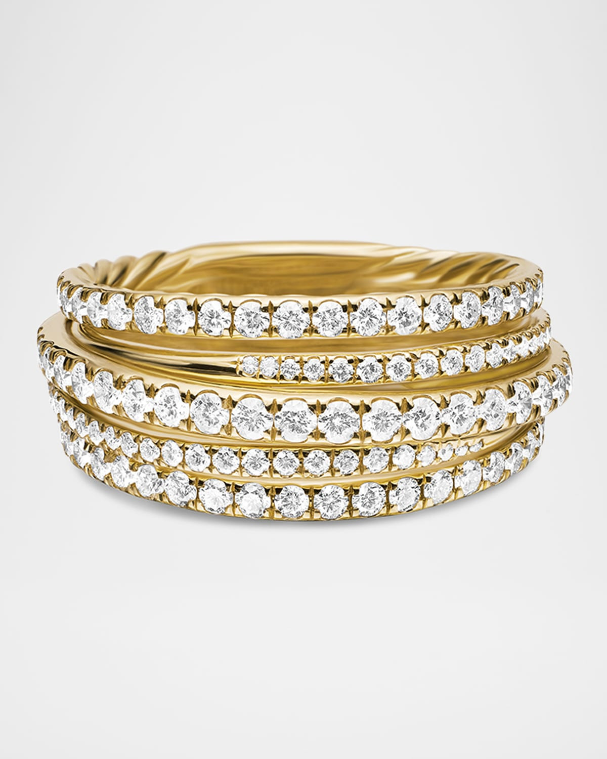 Pave Crossover Ring with Diamonds in 18K Gold, 11mm - 5