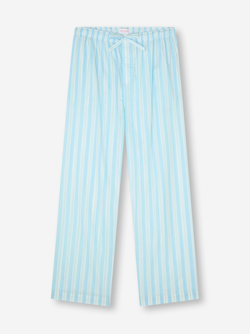 Men's Lounge Pants Amalfi Cotton Batiste Aqua Blue Stripe 7