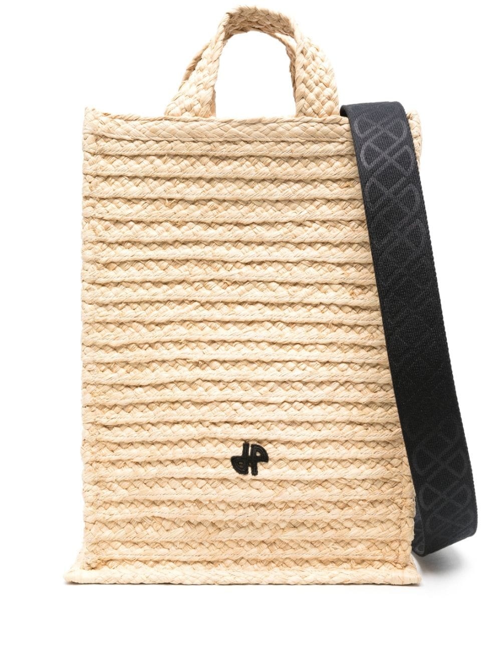 Vertical JP-appliquÃ© raffia tote bag - 1